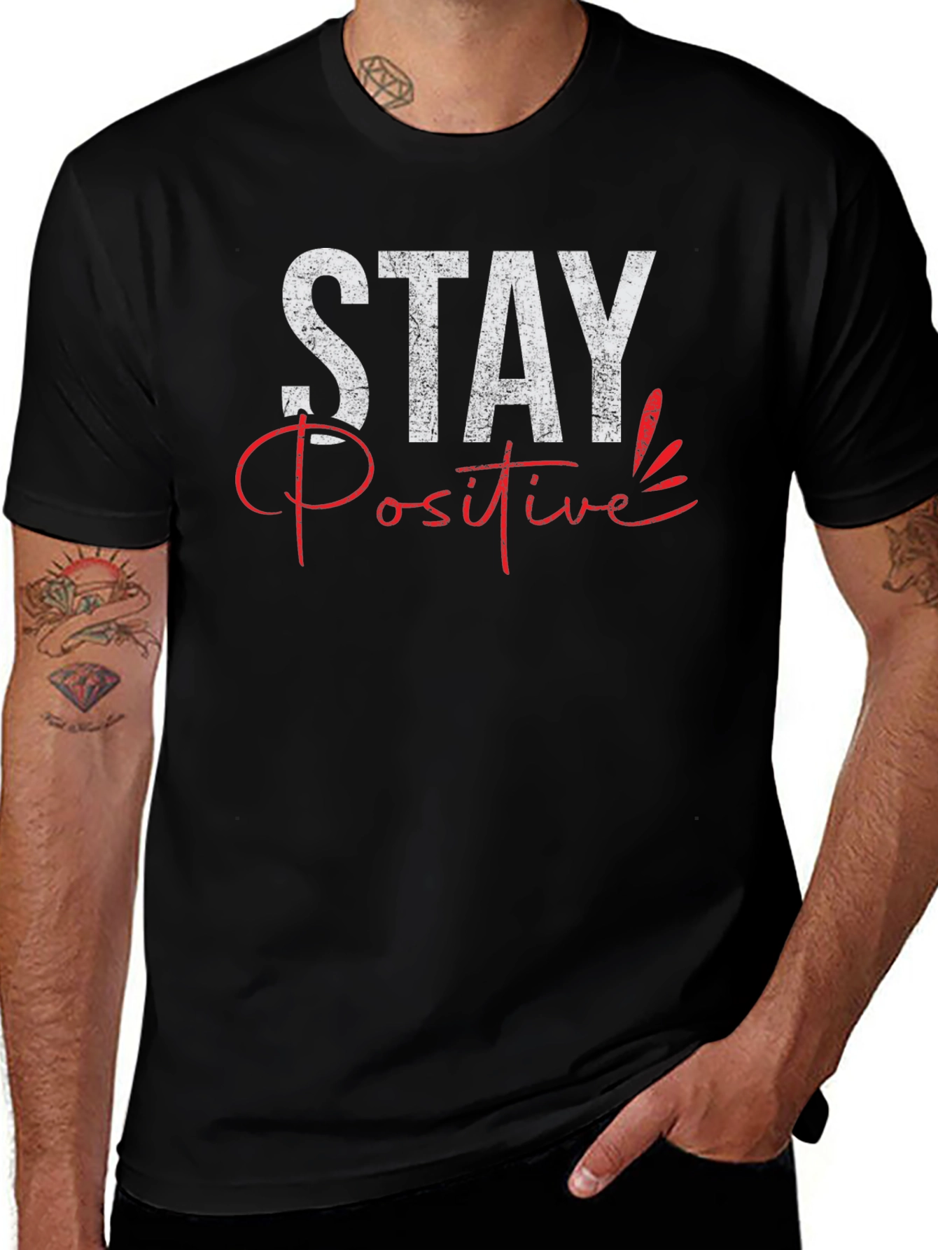 Stay Positive Graphic Print Crewneck T-Shirt