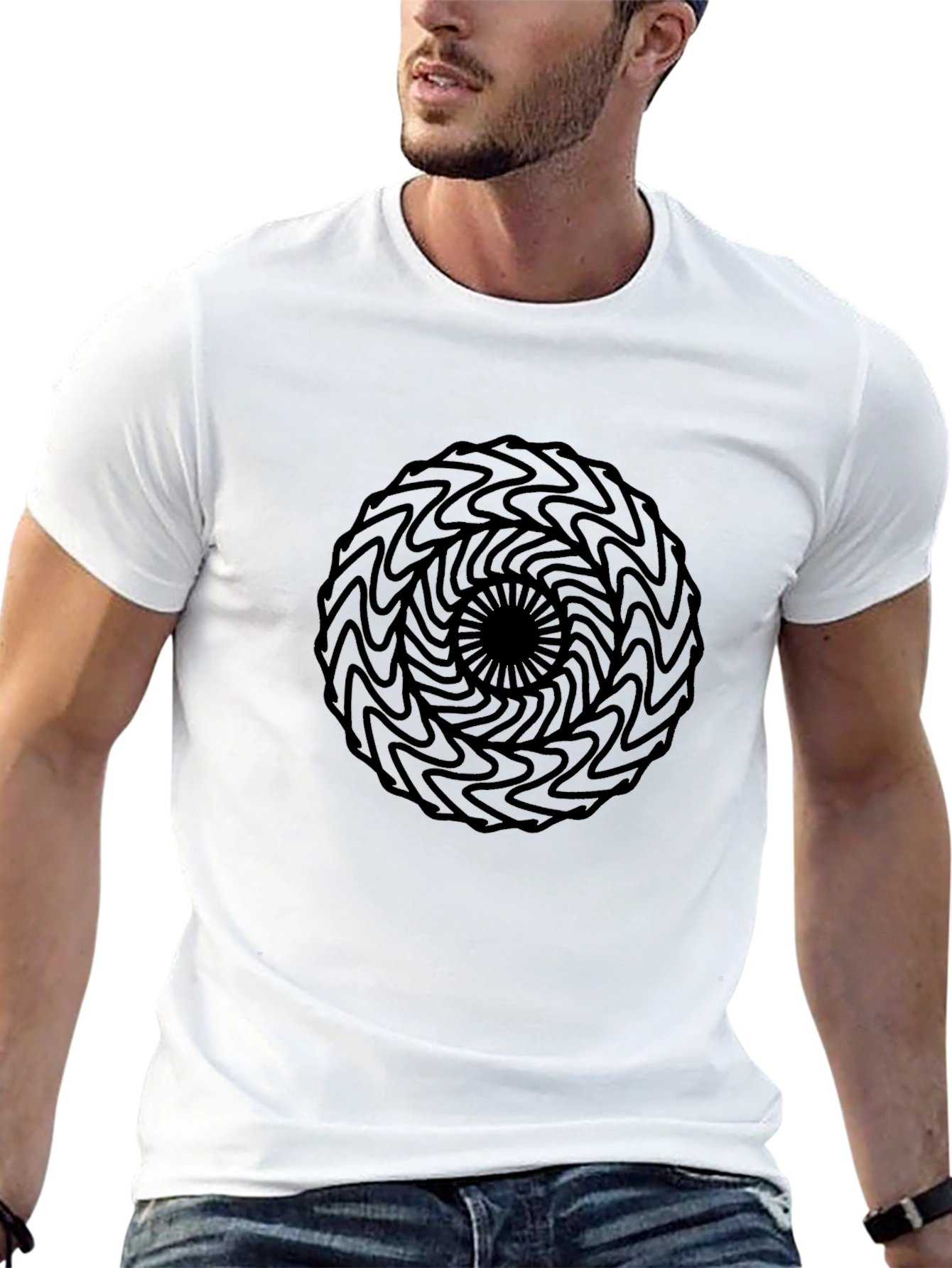 Mens Black Tee with Abstract Circle Design