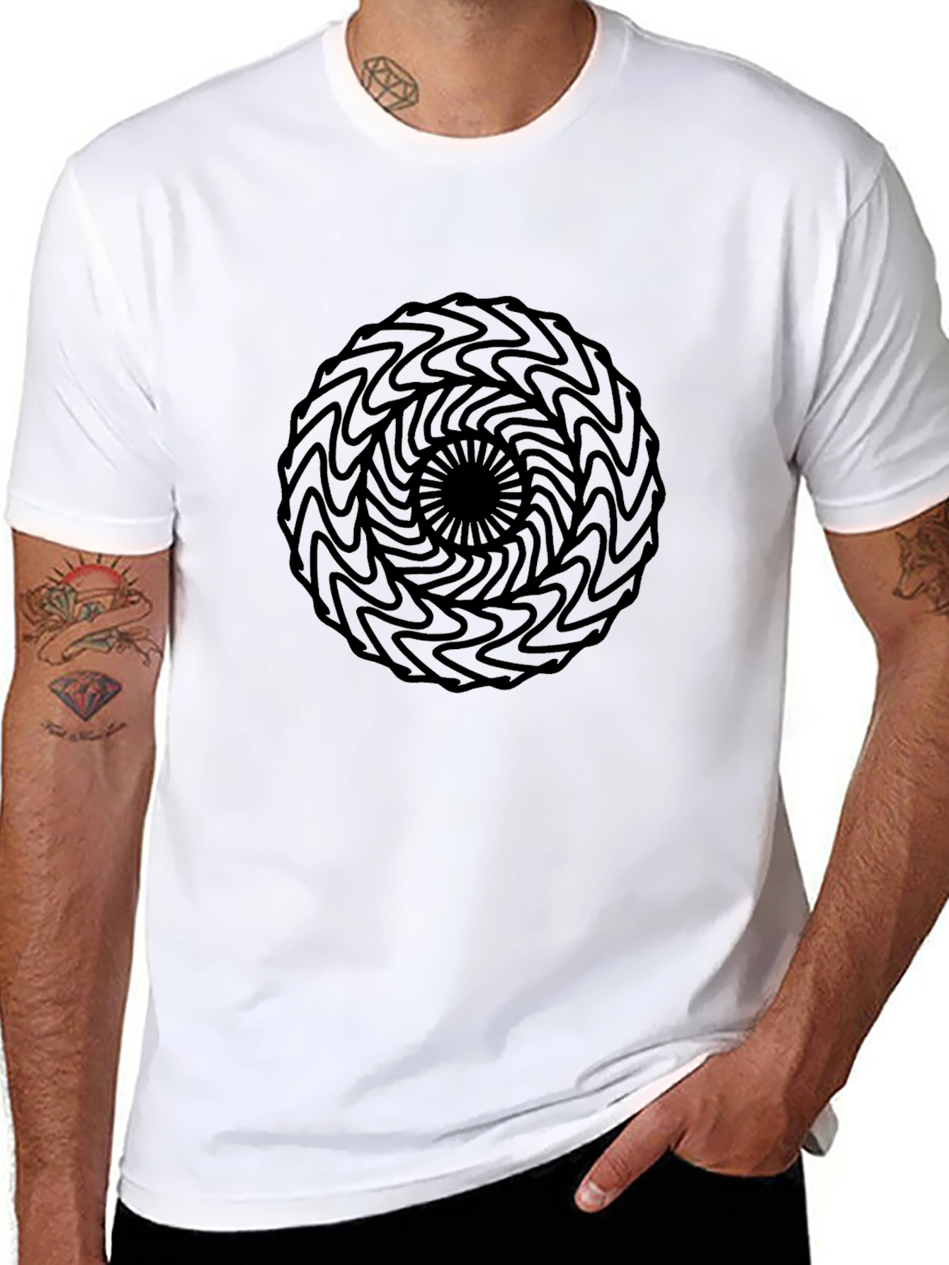 Mens Black Tee with Abstract Circle Design