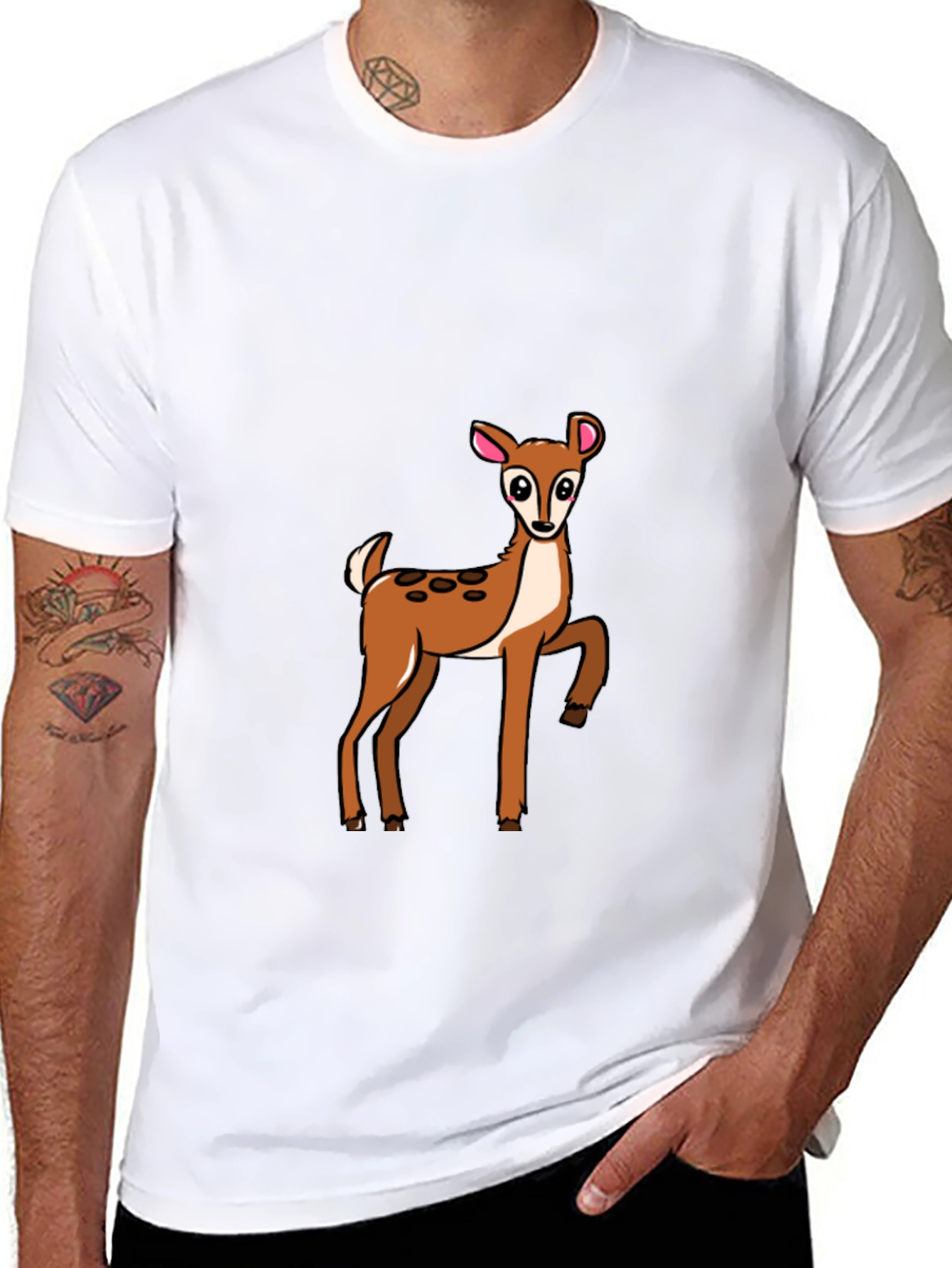 Deer Graphic Print Black Tee