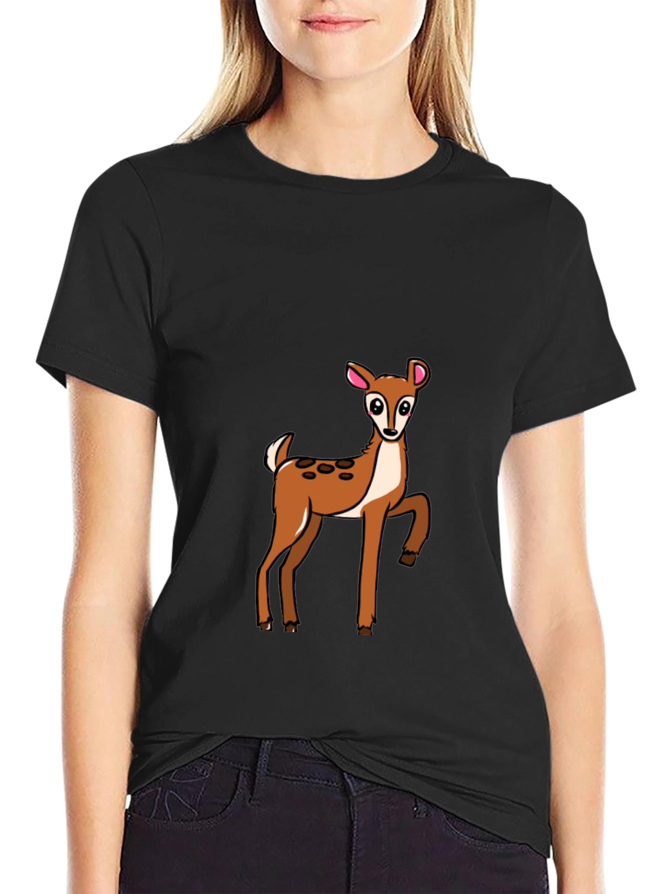 Deer Graphic Print Black Tee