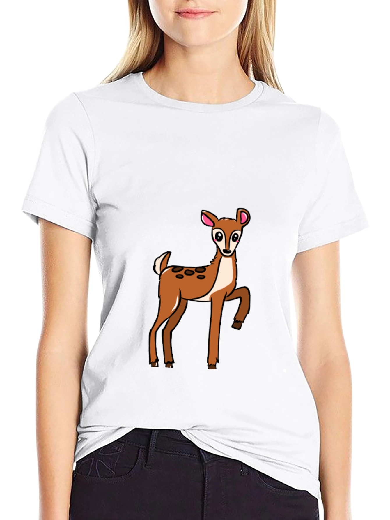 Deer Graphic Print Black Tee
