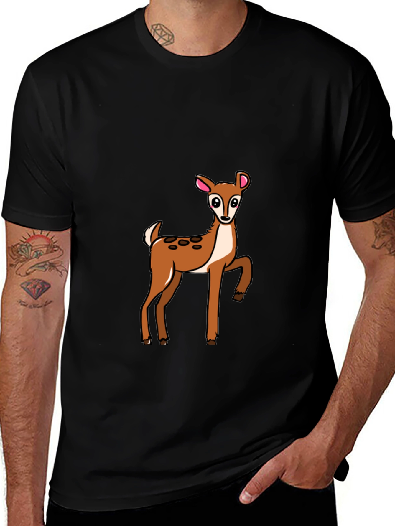 Deer Graphic Print Black Tee
