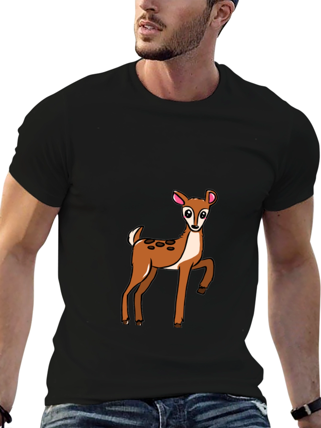 Deer Graphic Print Black Tee