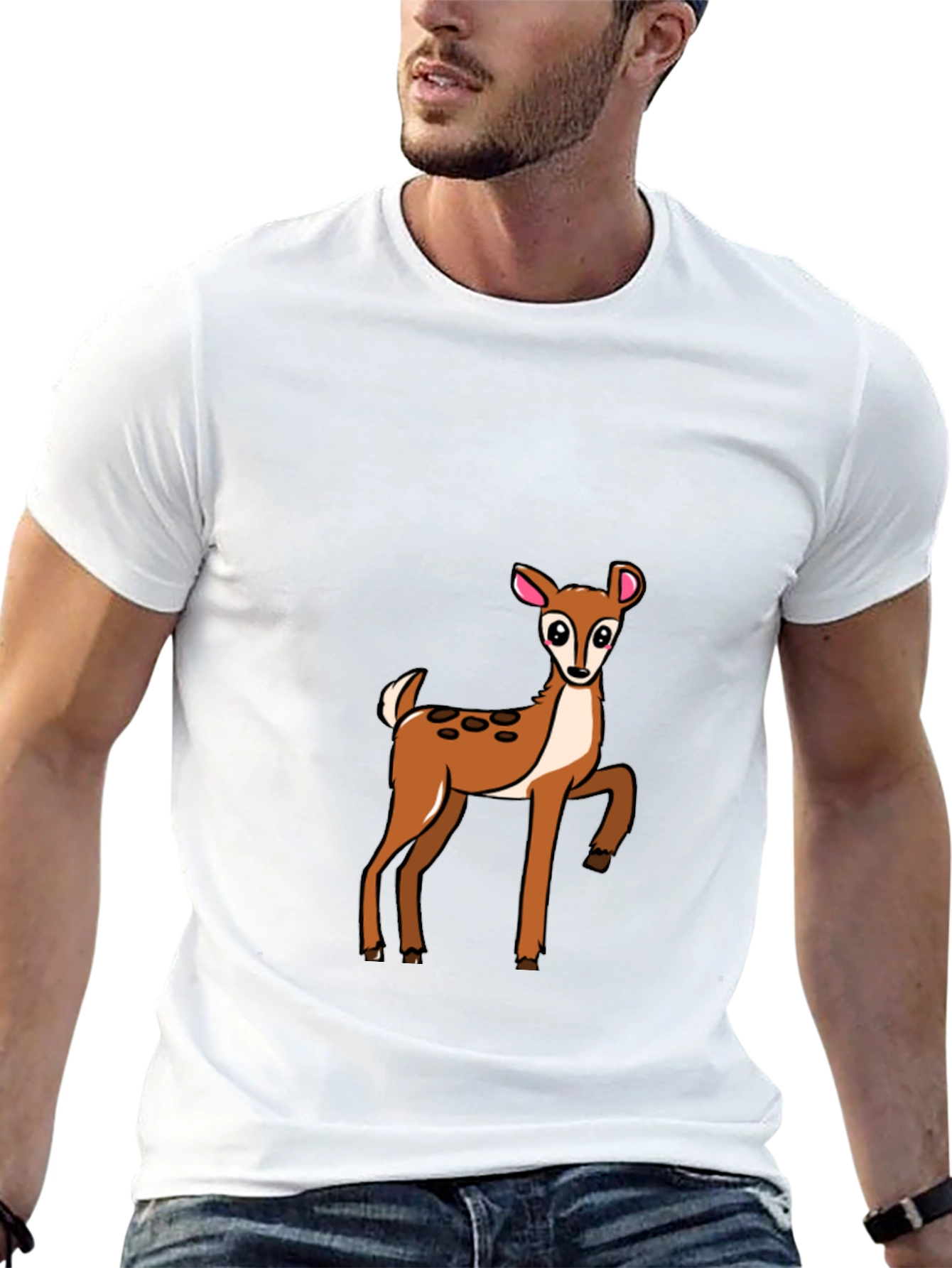 Deer Graphic Print Black Tee