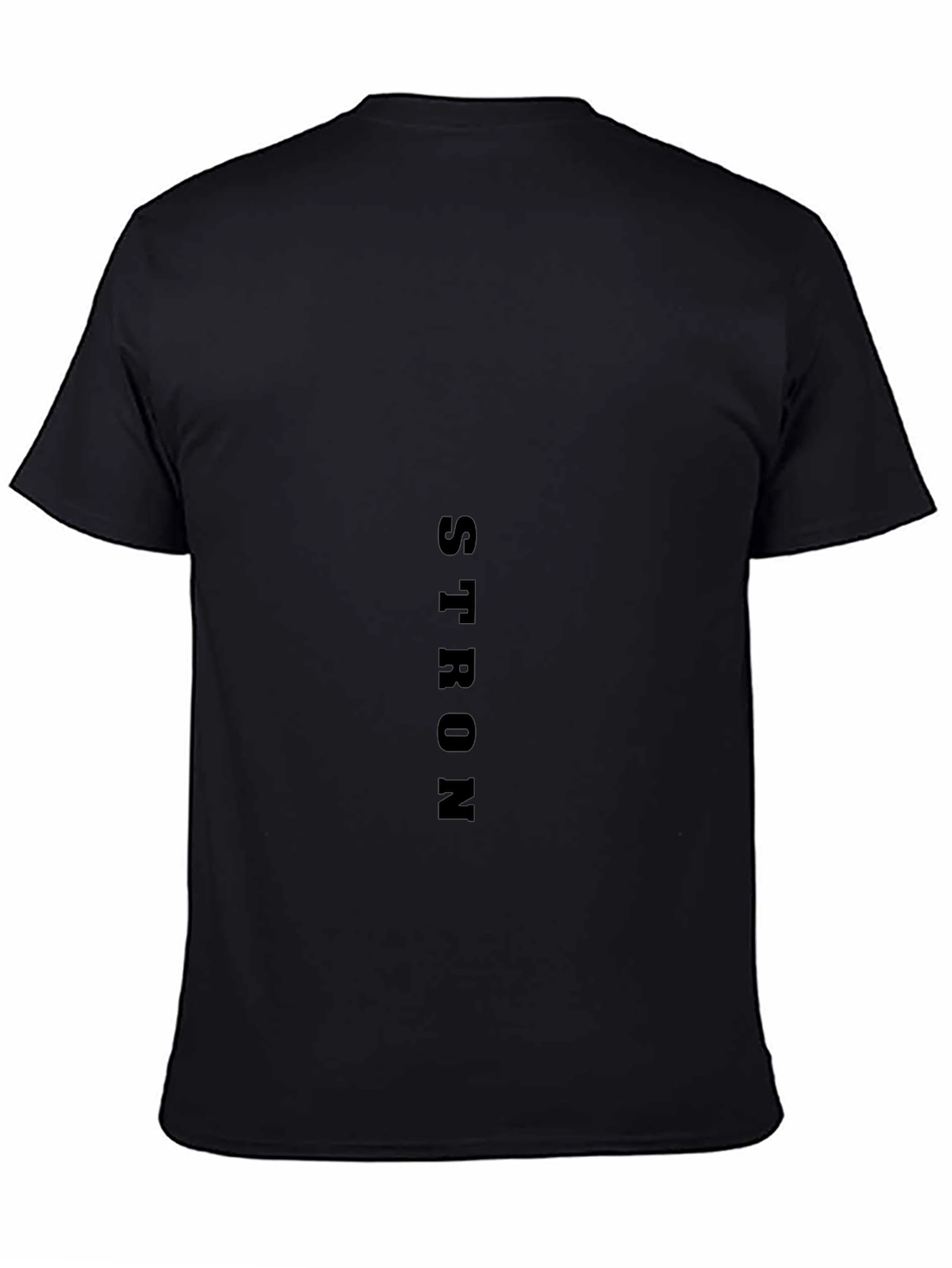 Black T-Shirt: STRON Vertical Print Casual Wear