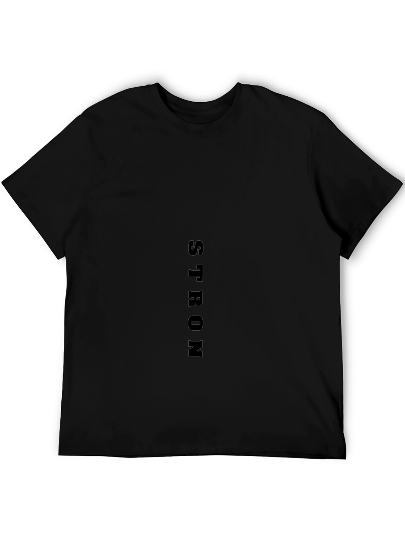 Black T-Shirt: STRON Vertical Print Casual Wear