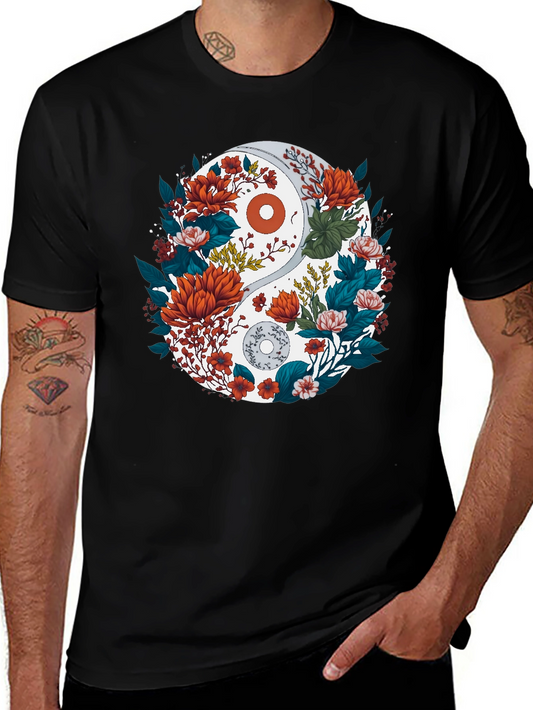 Yin Yang Floral Graphic Tee - Black