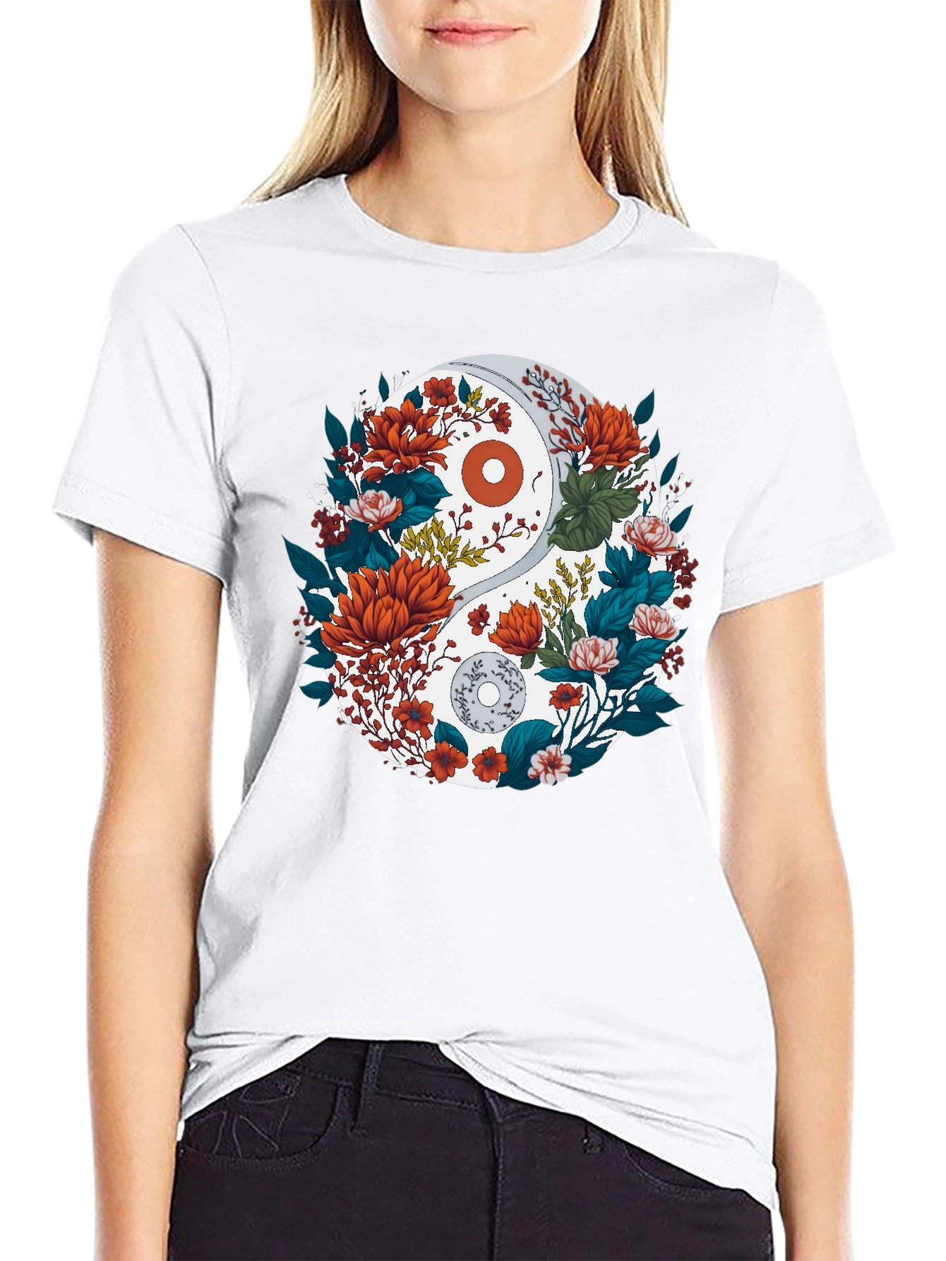 Yin Yang Floral Graphic Tee - Black
