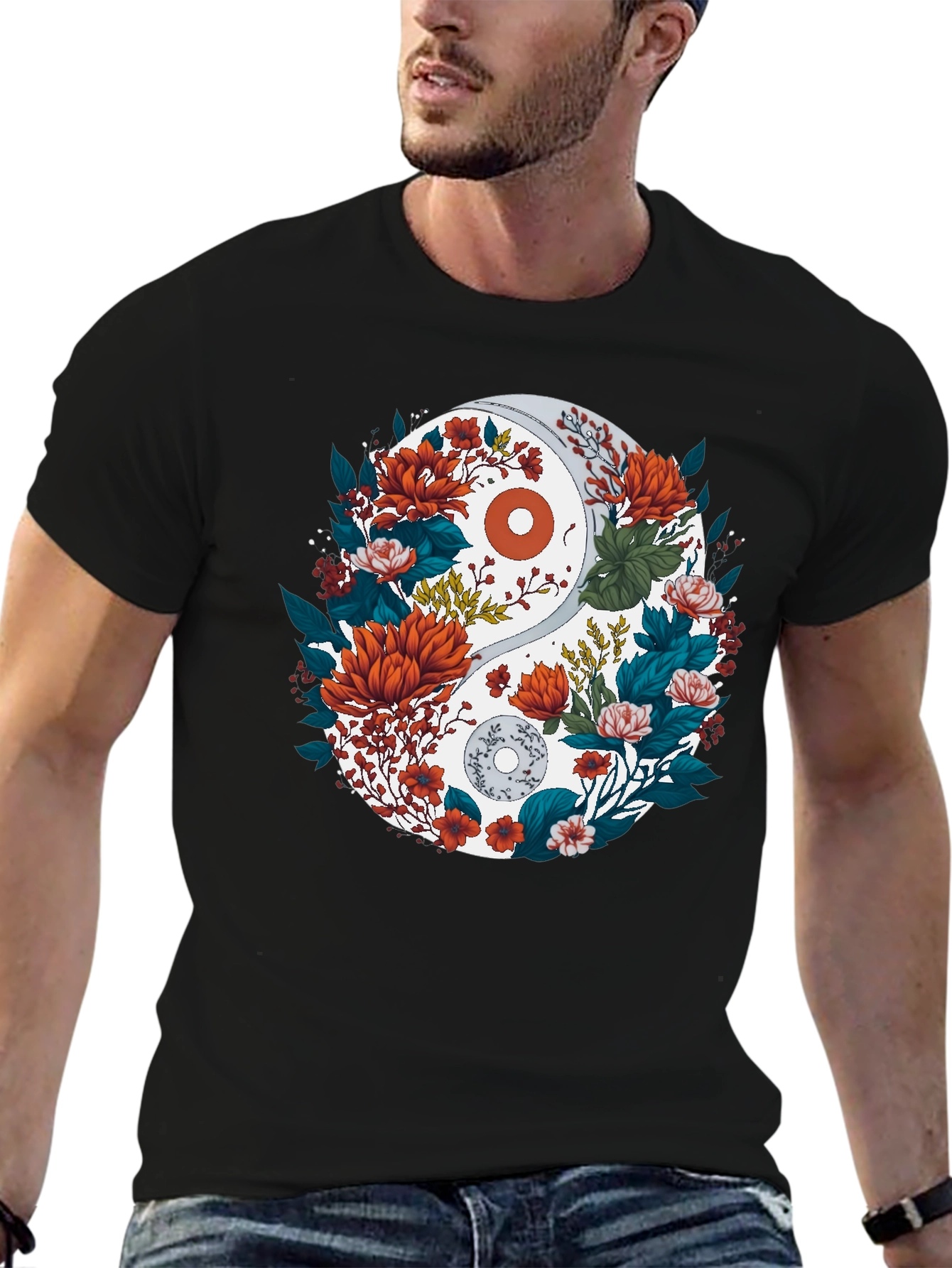 Yin Yang Floral Graphic Tee - Black