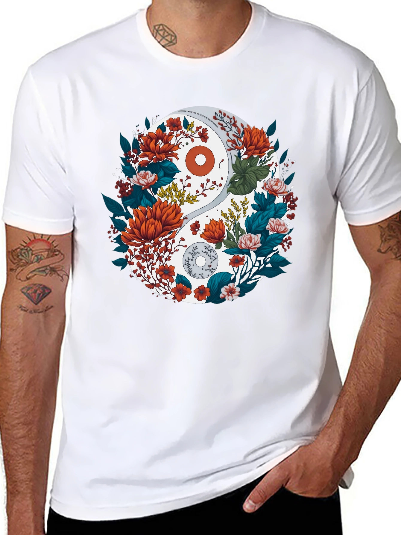 Yin Yang Floral Graphic Tee - Black