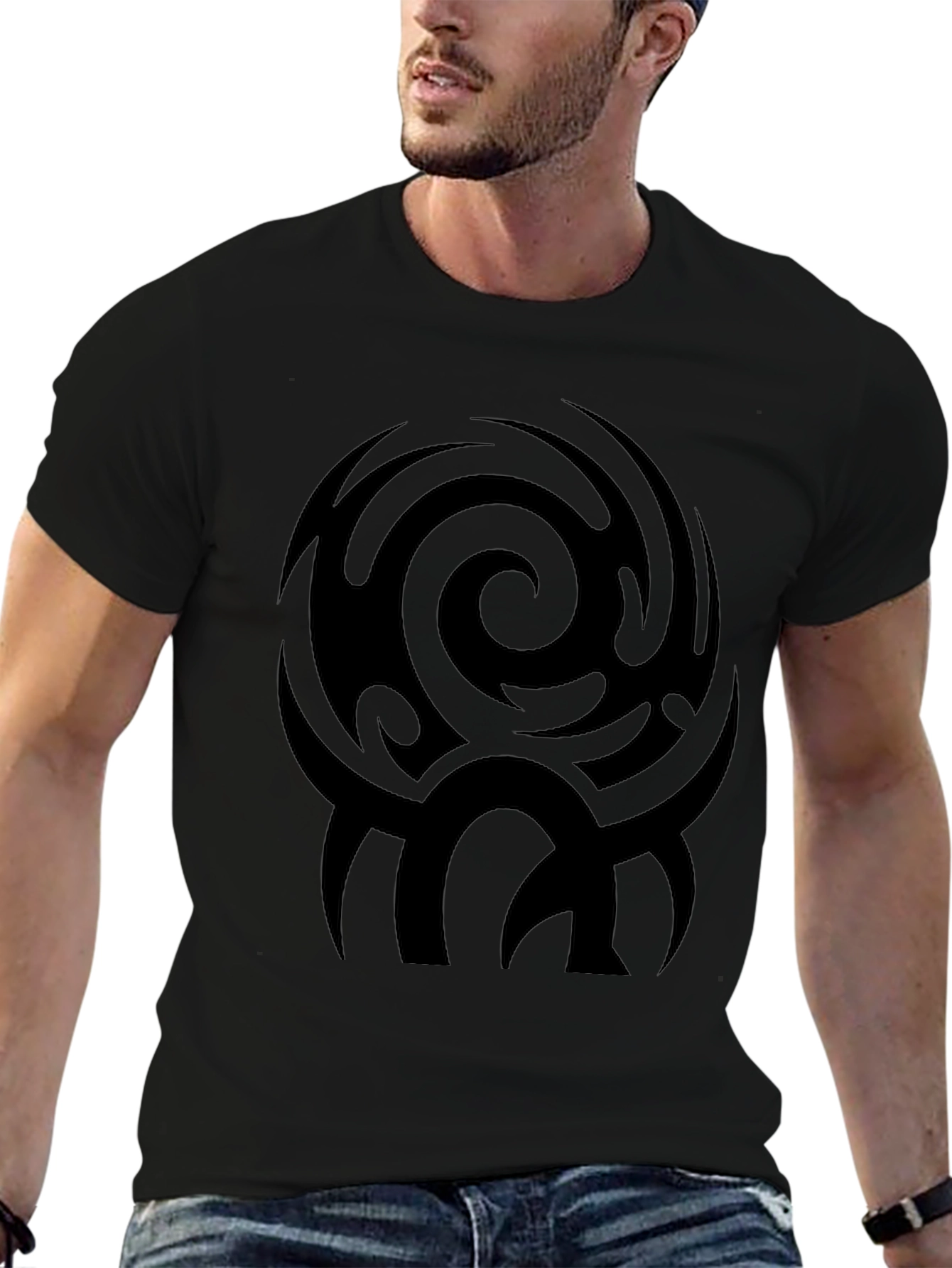 Mens Black Tribal Swirl Graphic Tee