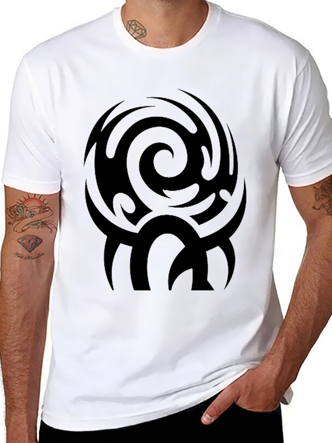 Mens Black Tribal Swirl Graphic Tee