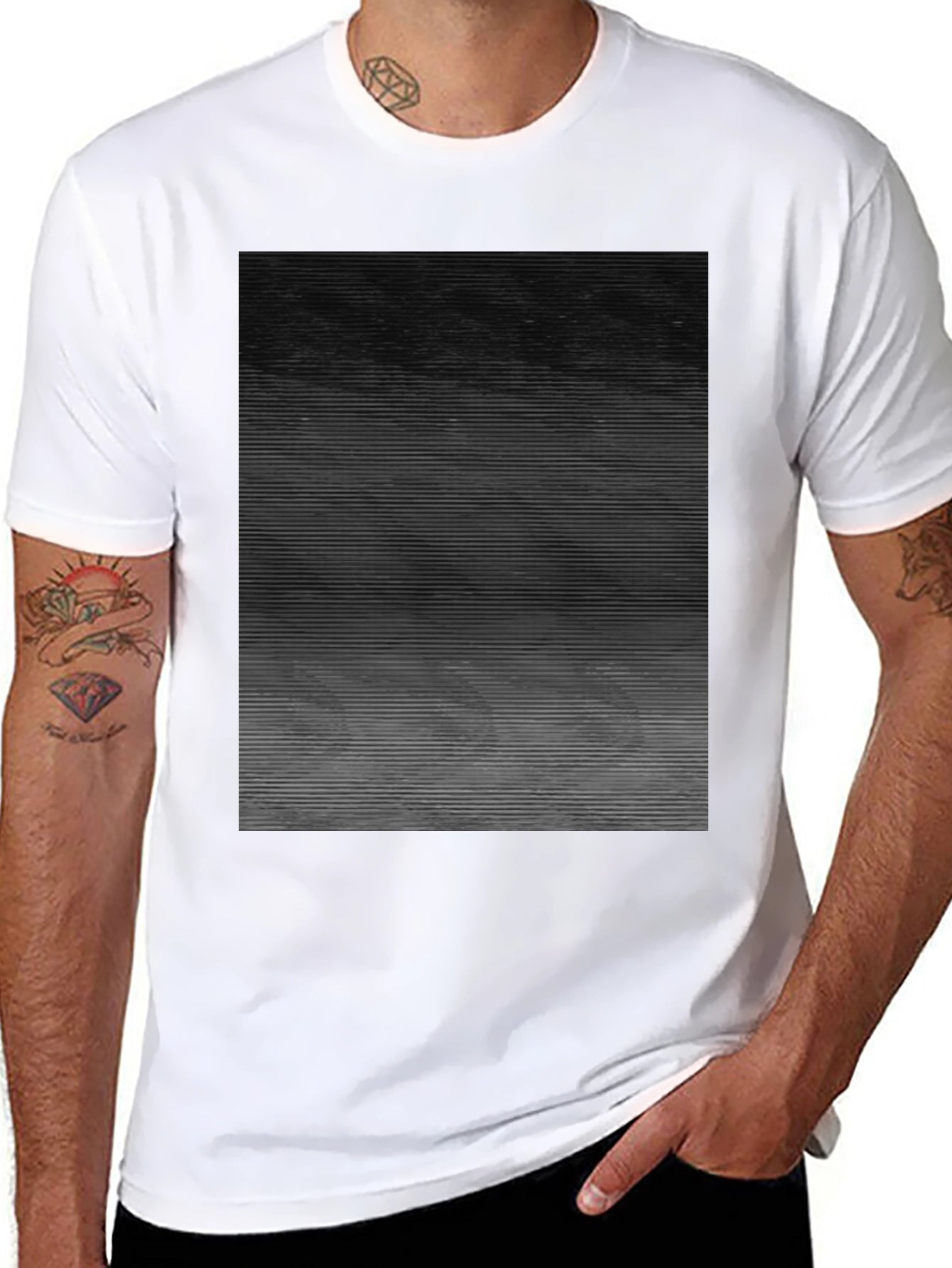 Abstract Gradient Line Graphic Tee - Mens Black T-Shirt