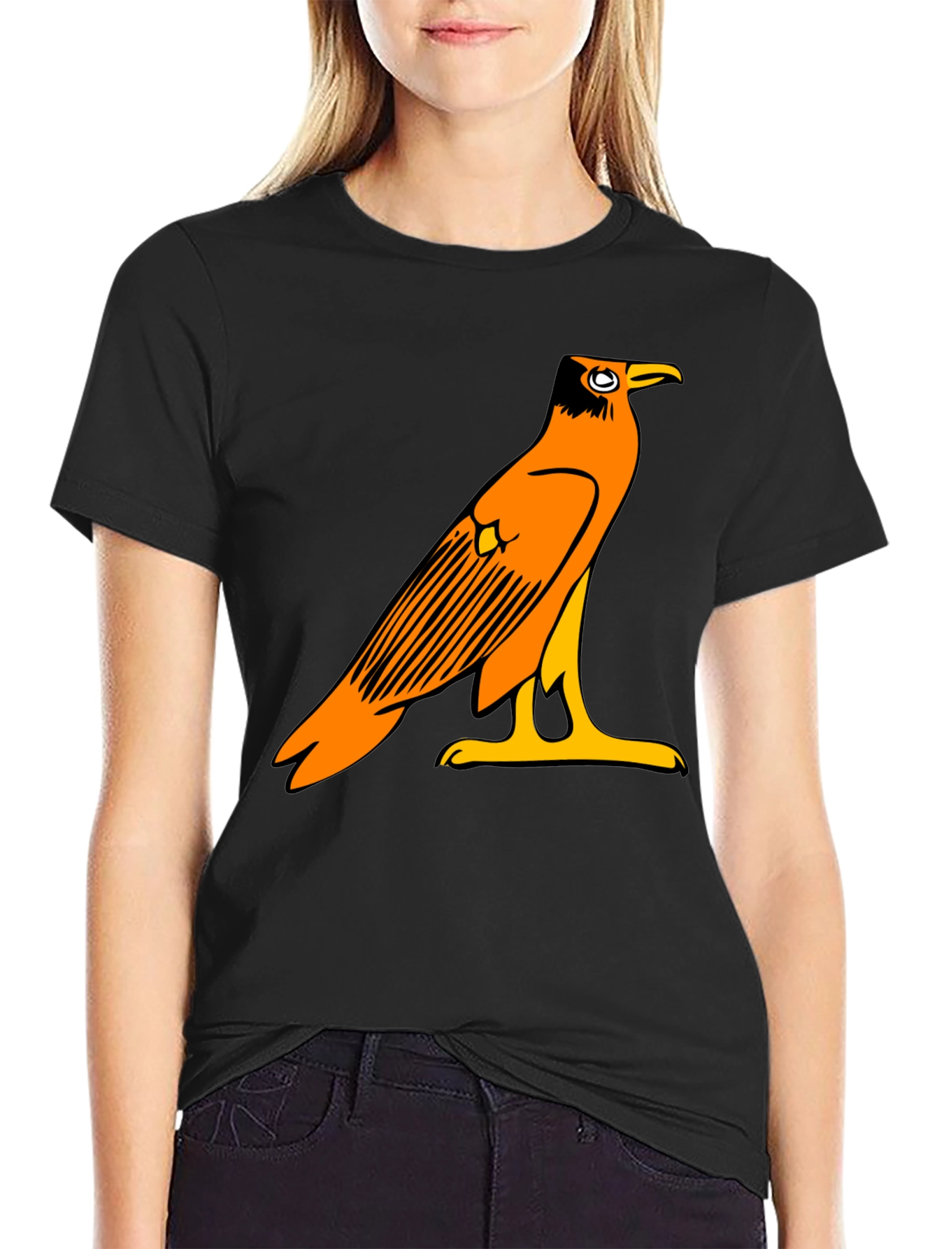 Egyptian Bird Graphic Tee - Black Casual T-Shirt