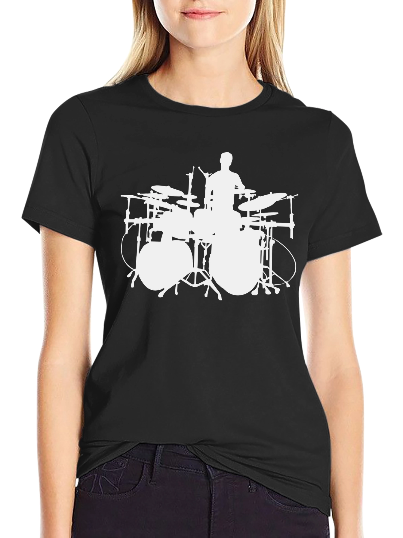 Drummer Silhouette Black Tee - Music Lovers Gift