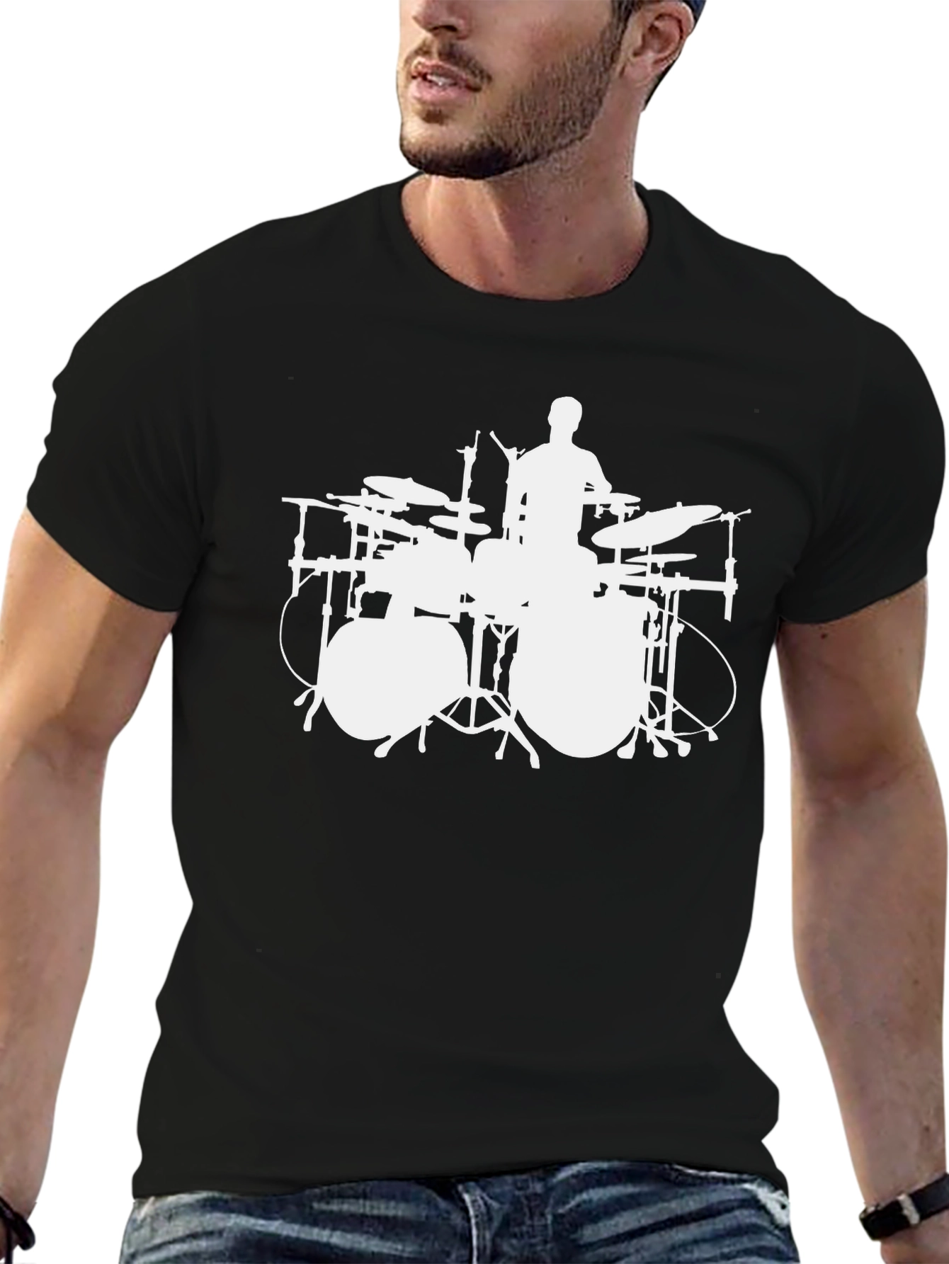 Drummer Silhouette Black Tee - Music Lovers Gift