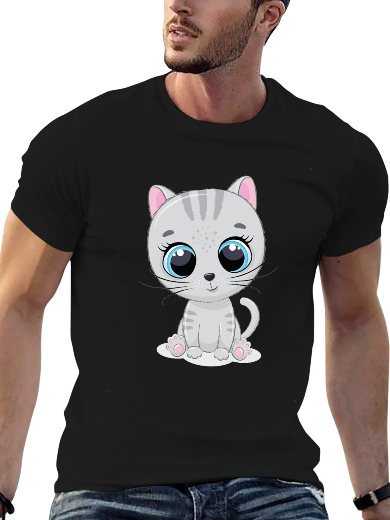 Cute Cartoon Cat Graphic Print T-Shirt