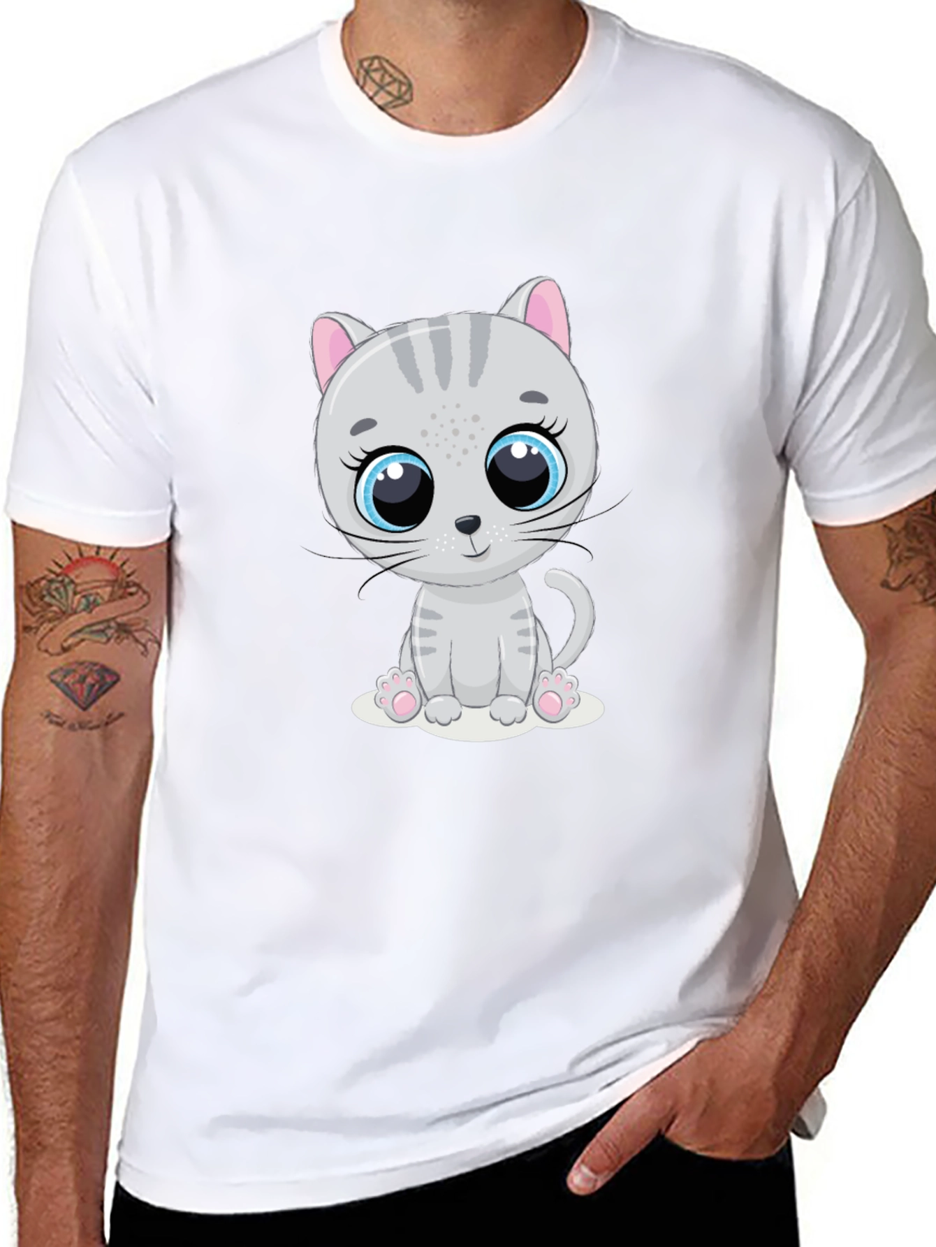 Cute Cartoon Cat Graphic Print T-Shirt