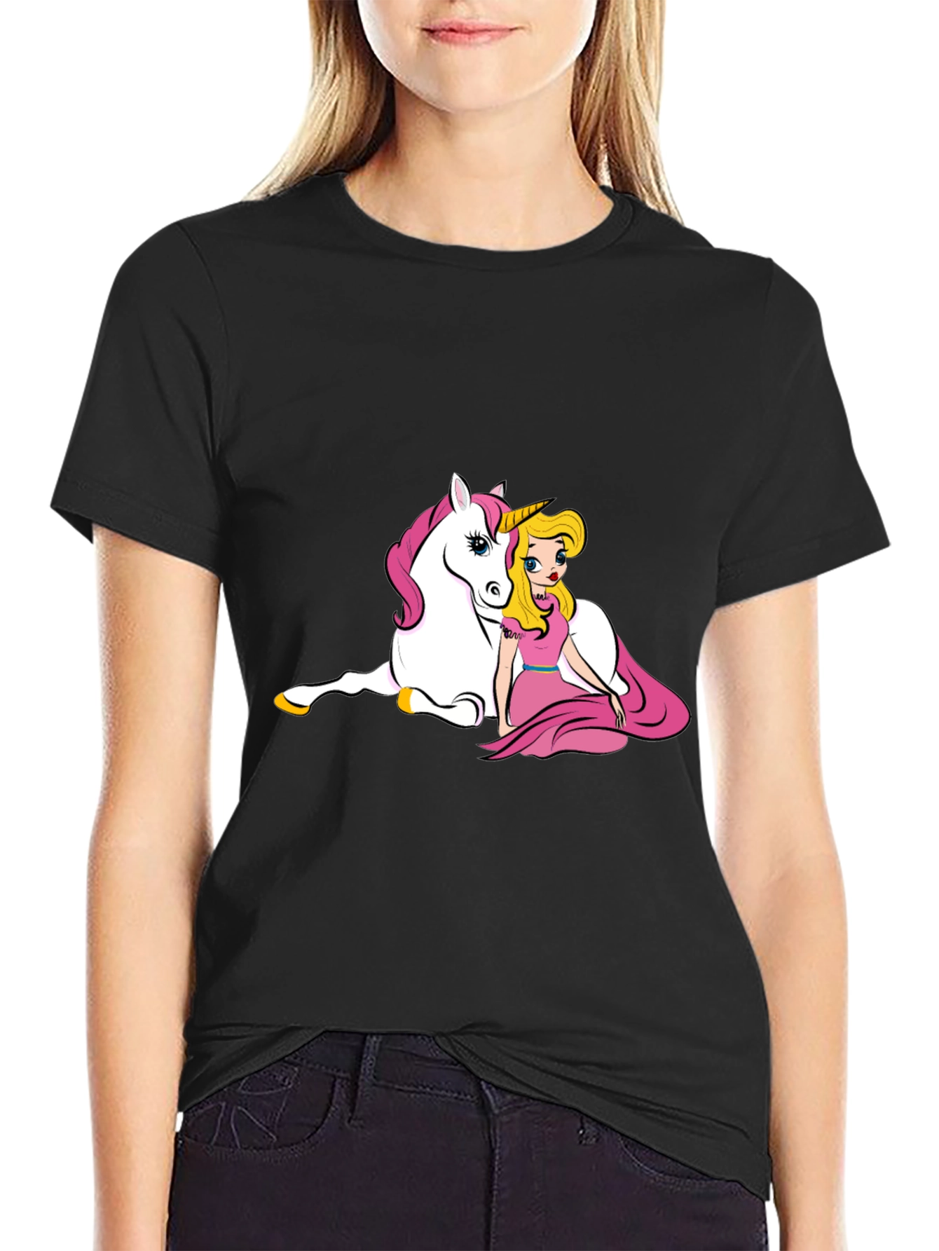 Unicorn & Princess Black T-Shirt