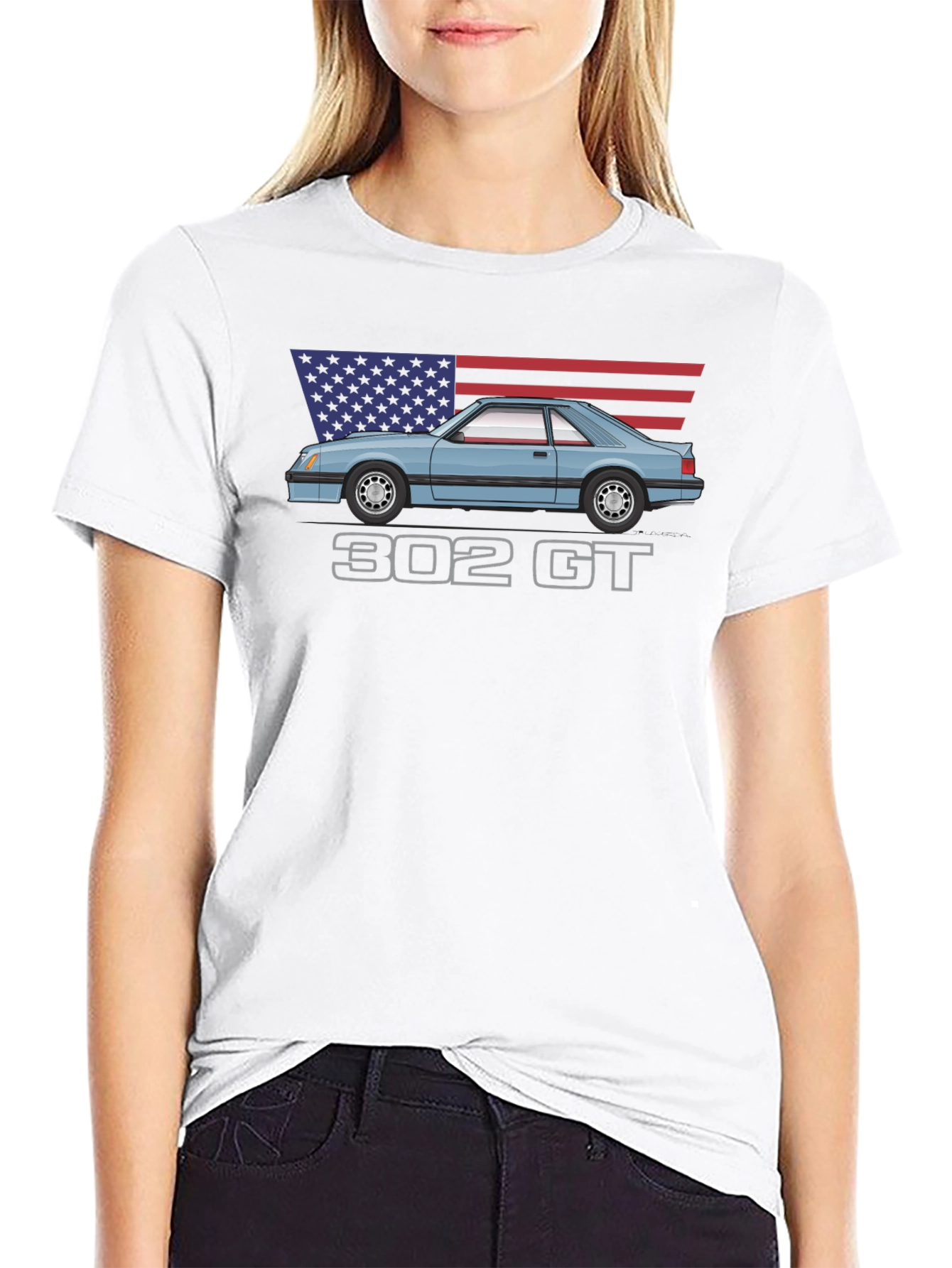 302 GT American Flag T-Shirt - Classic Car Tee