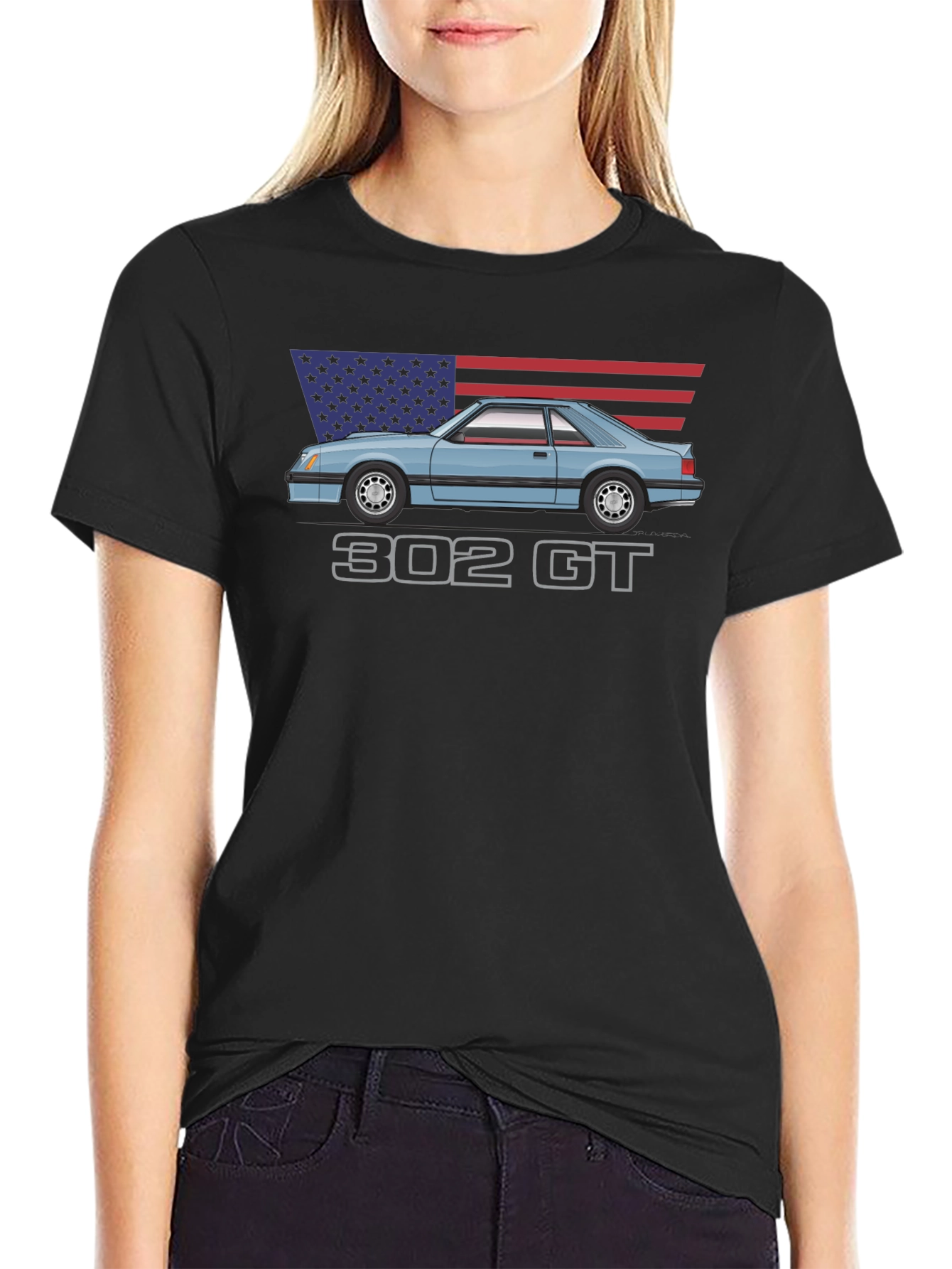 302 GT American Flag T-Shirt - Classic Car Tee
