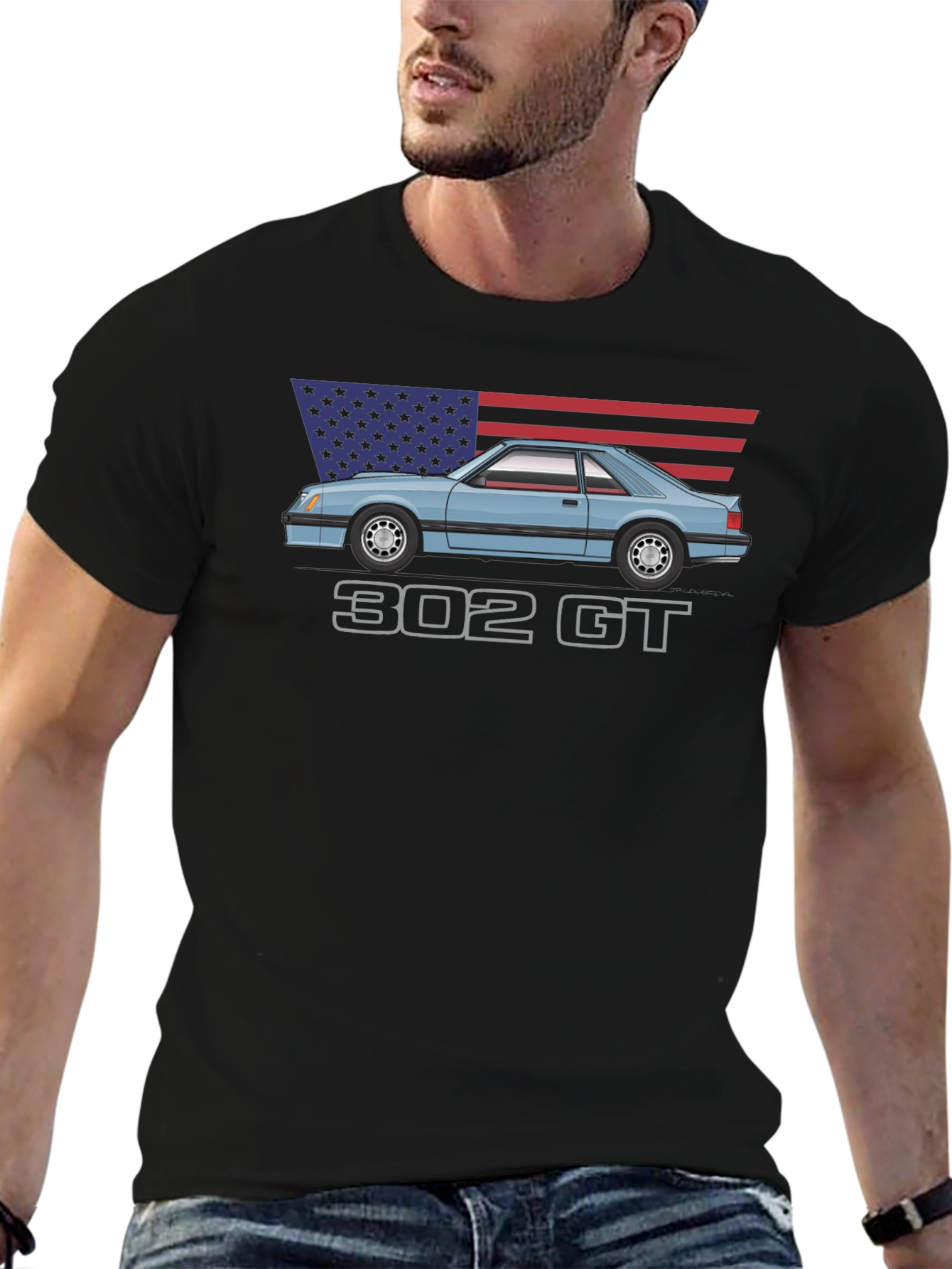 302 GT American Flag T-Shirt - Classic Car Tee
