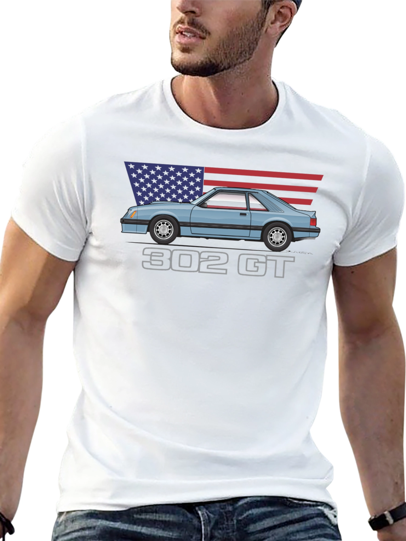 302 GT American Flag T-Shirt - Classic Car Tee