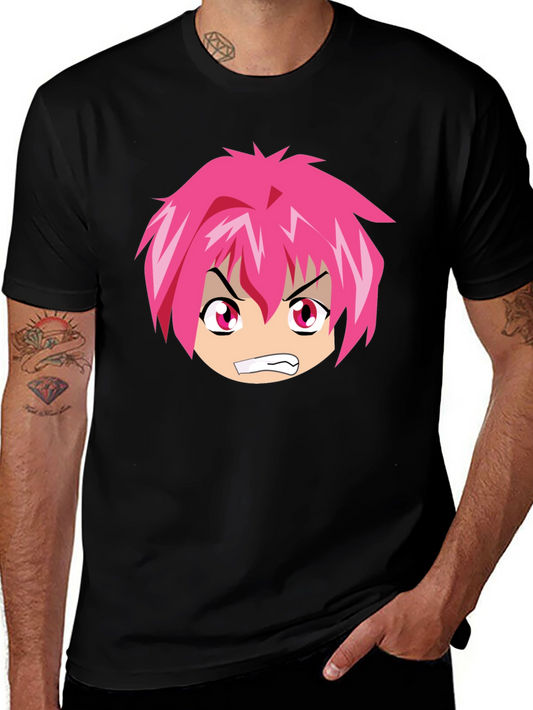 Anime Graphic Tee - Angry Pink Hair Character