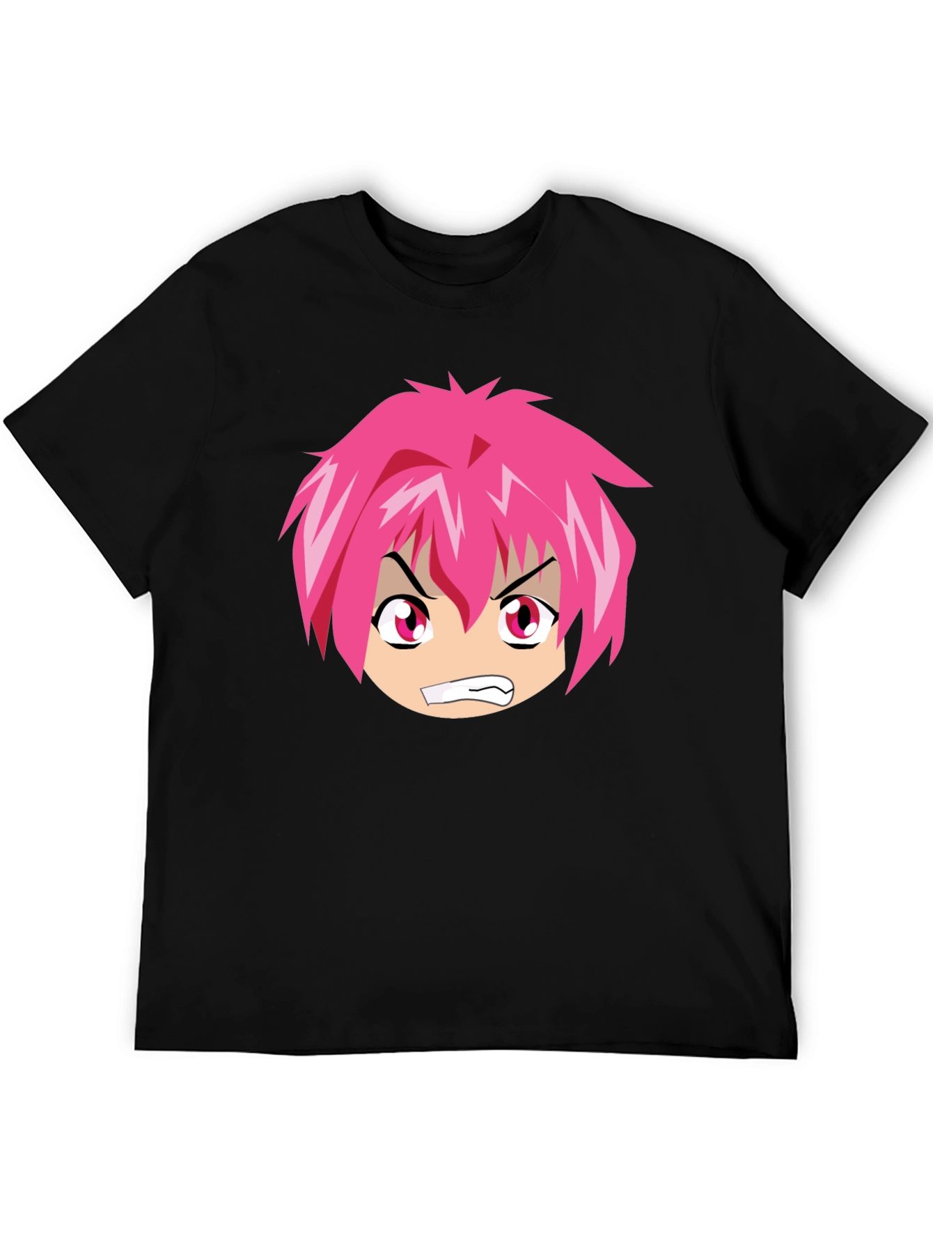 Anime Graphic Tee - Angry Pink Hair Character