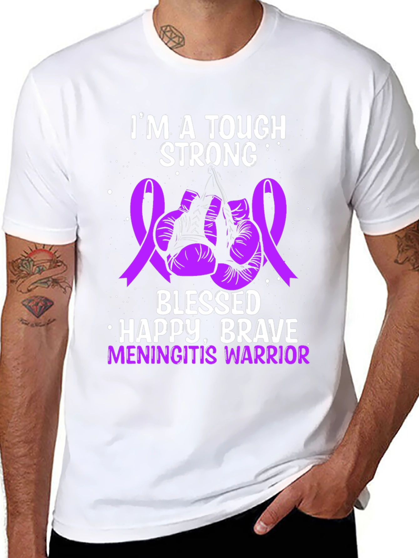 Tough Meningitis Warrior Ribbon Boxing Gloves Graphic Tee