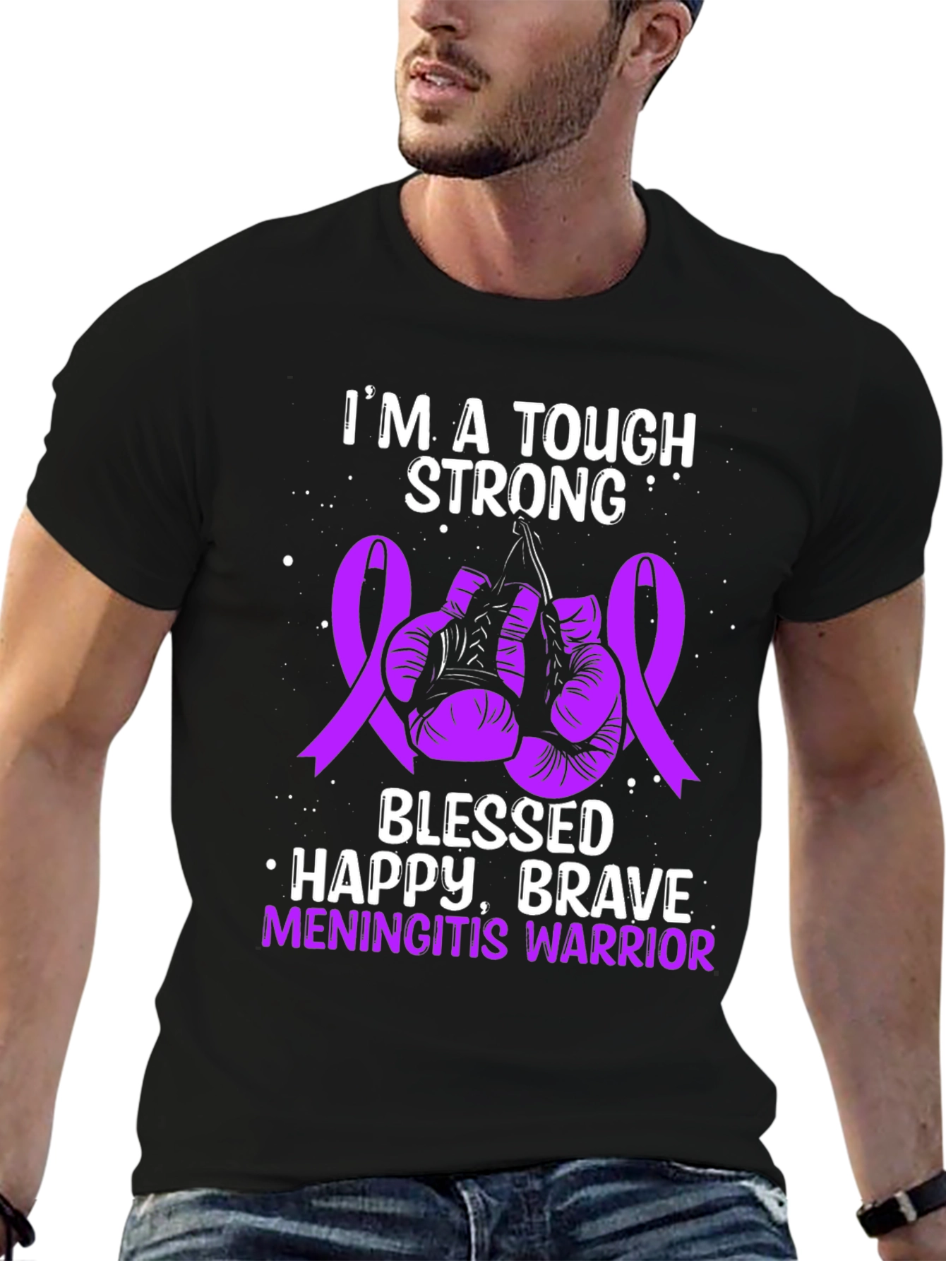 Tough Meningitis Warrior Ribbon Boxing Gloves Graphic Tee