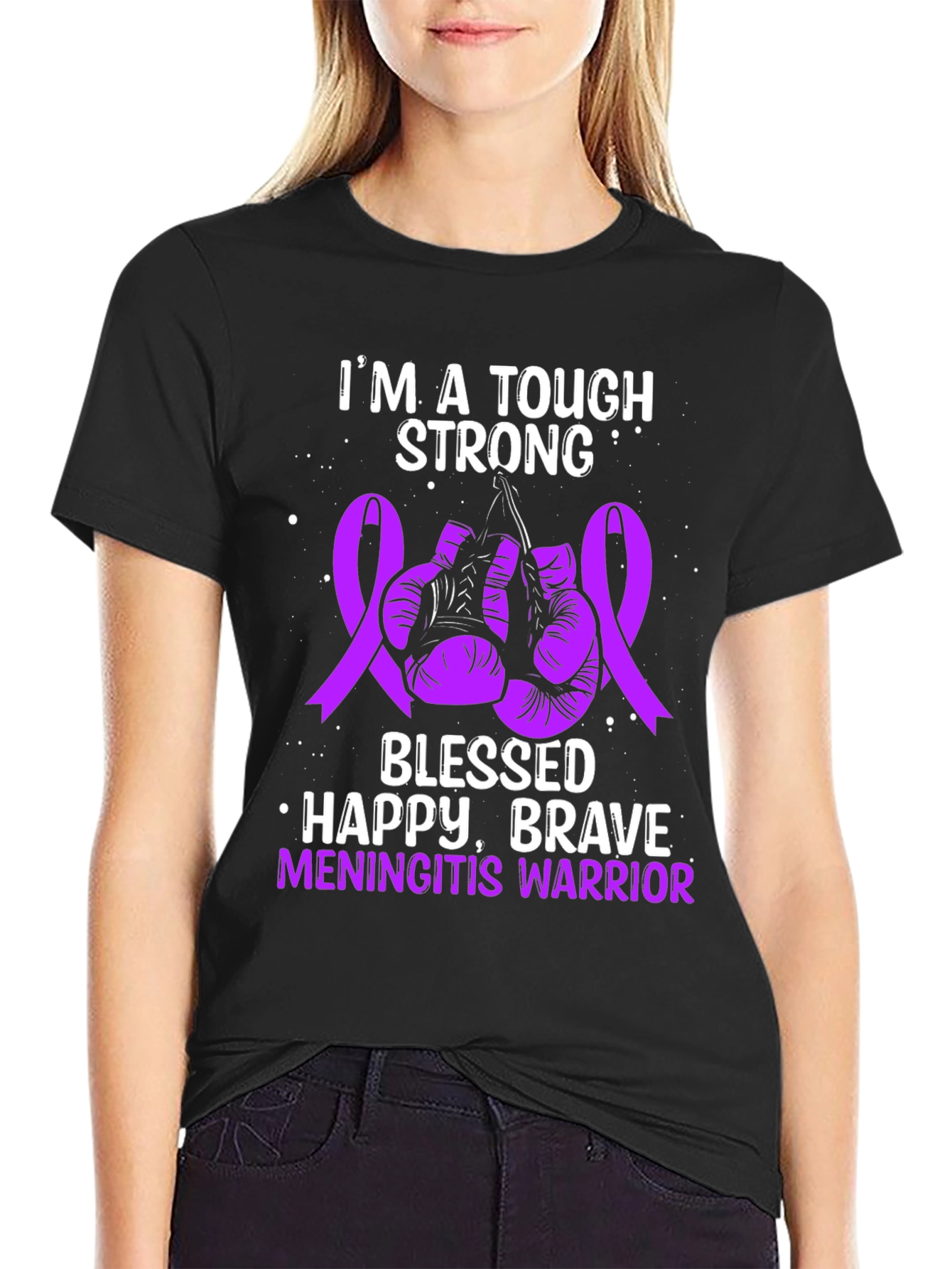 Tough Meningitis Warrior Ribbon Boxing Gloves Graphic Tee