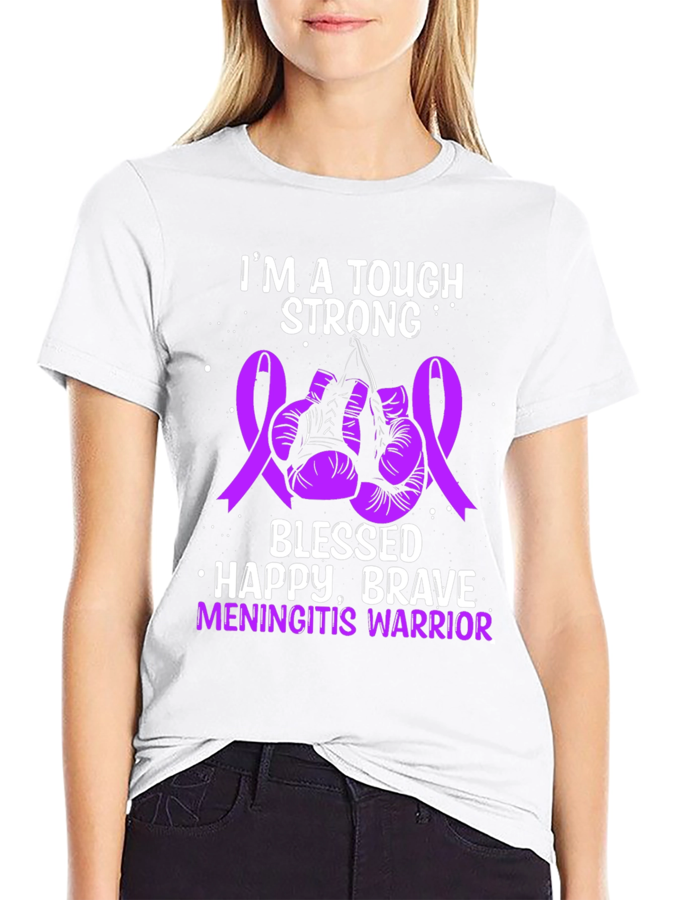Tough Meningitis Warrior Ribbon Boxing Gloves Graphic Tee