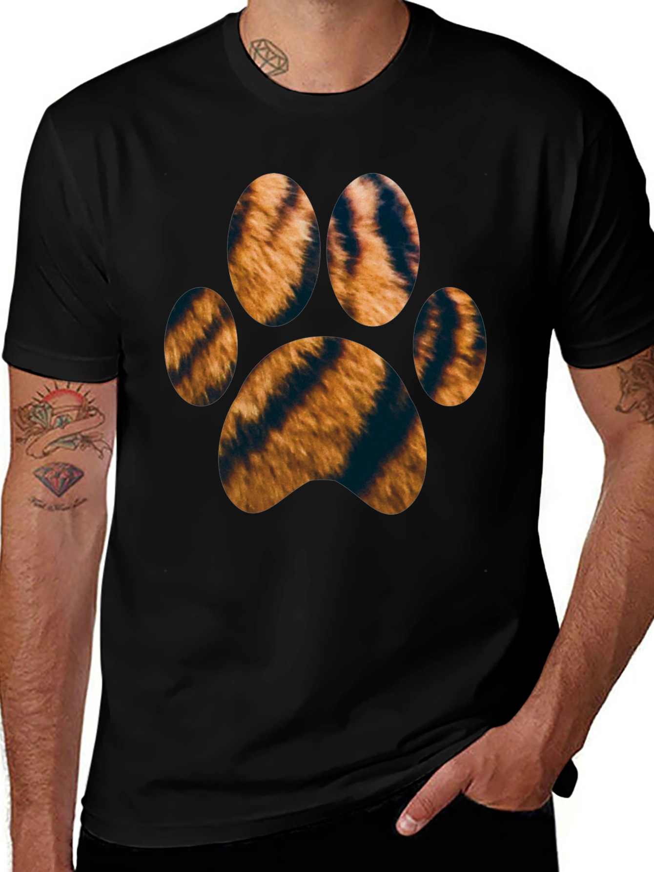 Tiger Paw Print Black T-Shirt