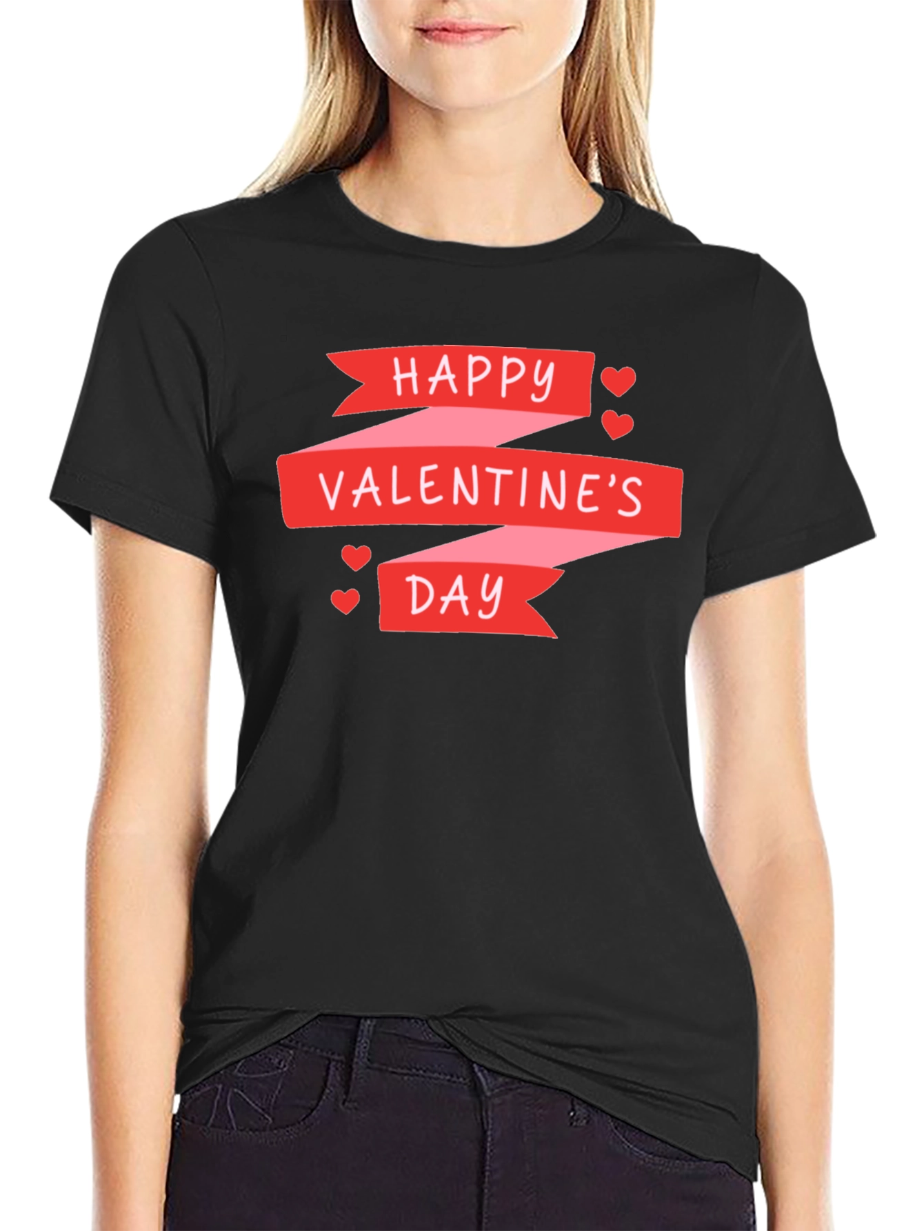 Happy Valentines Day Graphic Tee - Black