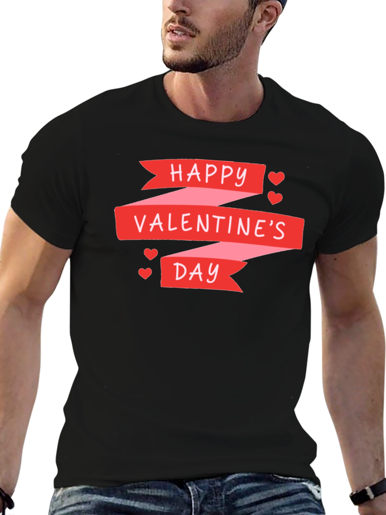 Happy Valentines Day Graphic Tee - Black