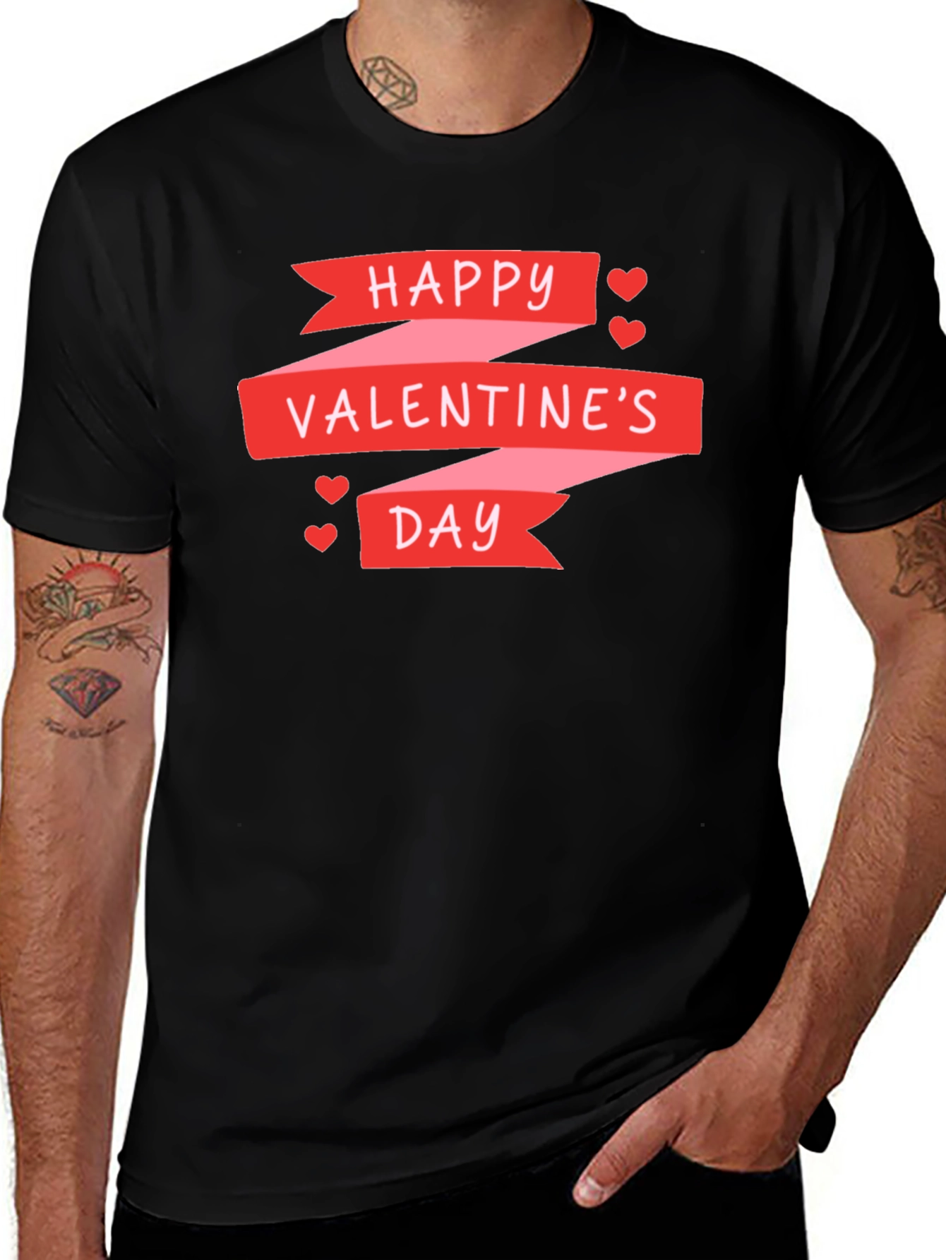 Happy Valentines Day Graphic Tee - Black