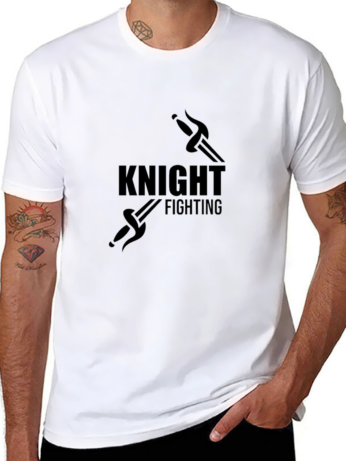 Knight Fighting Graphic T-Shirt - Black