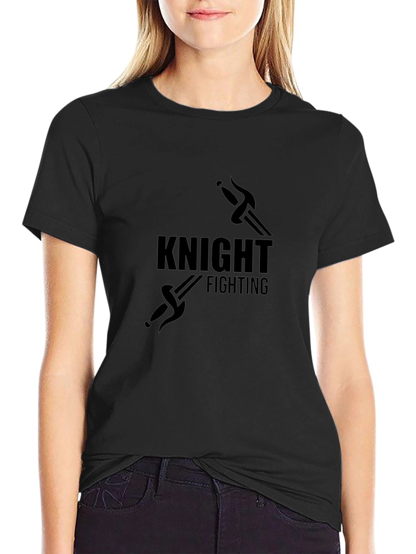 Knight Fighting Graphic T-Shirt - Black