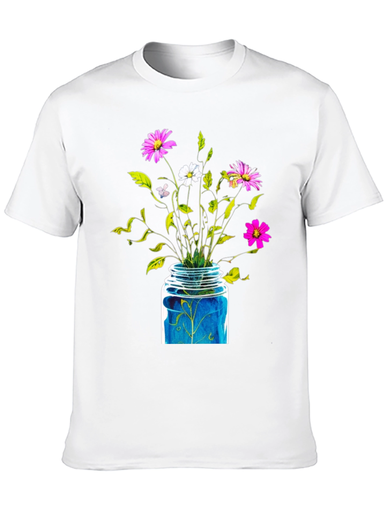 Floral Jar Graphic Tee - Black Cotton T-Shirt