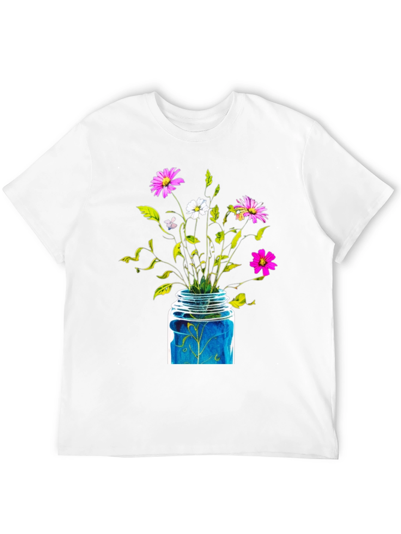 Floral Jar Graphic Tee - Black Cotton T-Shirt