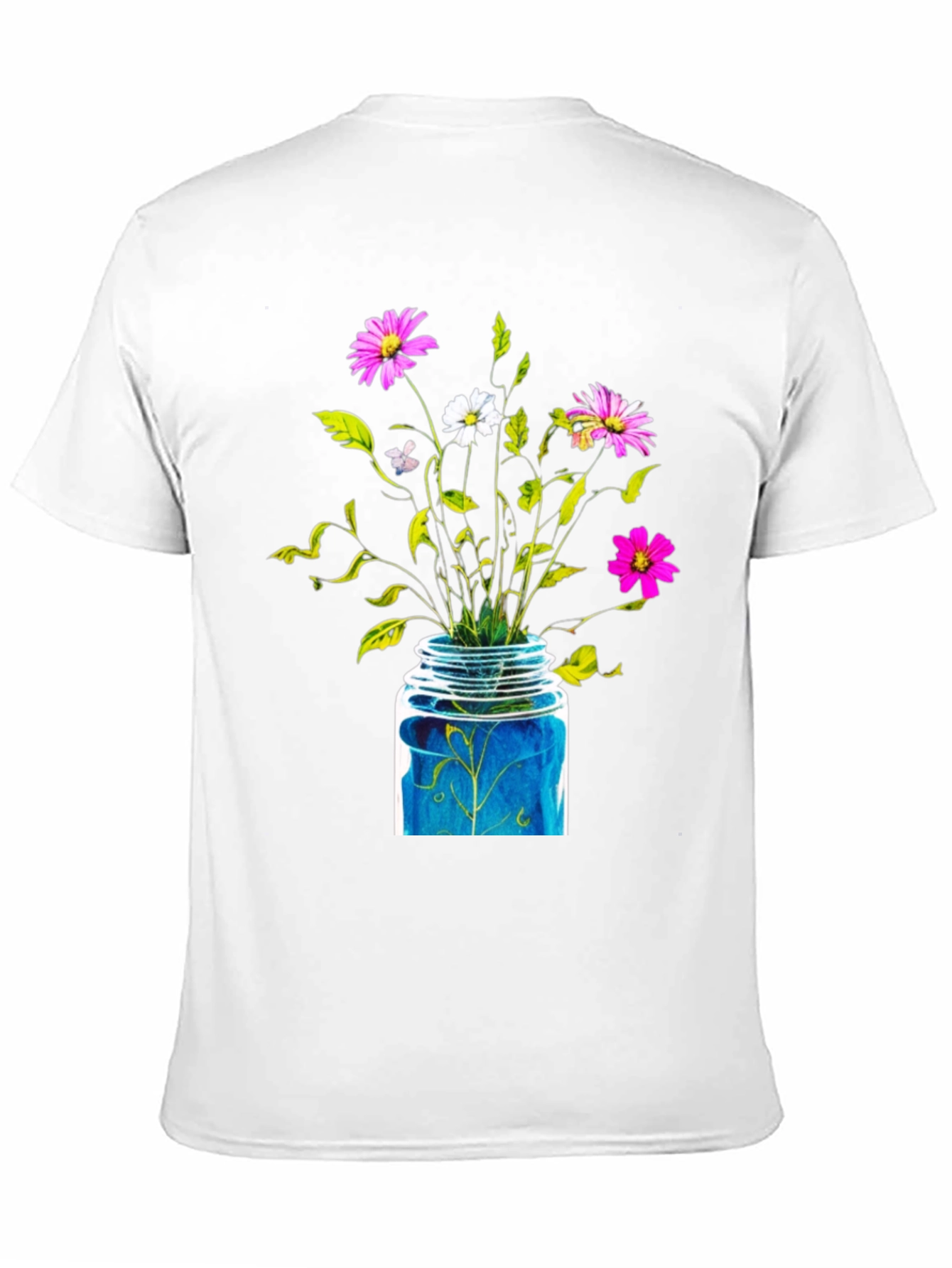 Floral Jar Graphic Tee - Black Cotton T-Shirt