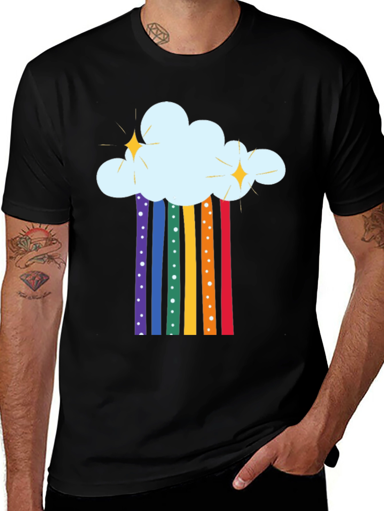 Rainbow Cloud Graphic Tee - Black Cotton T-Shirt