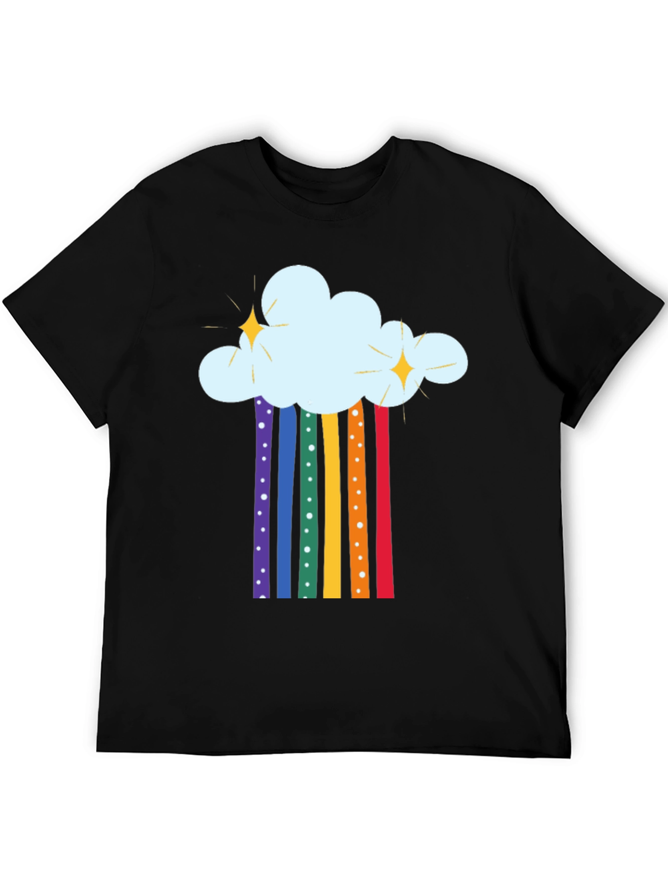 Rainbow Cloud Graphic Tee - Black Cotton T-Shirt