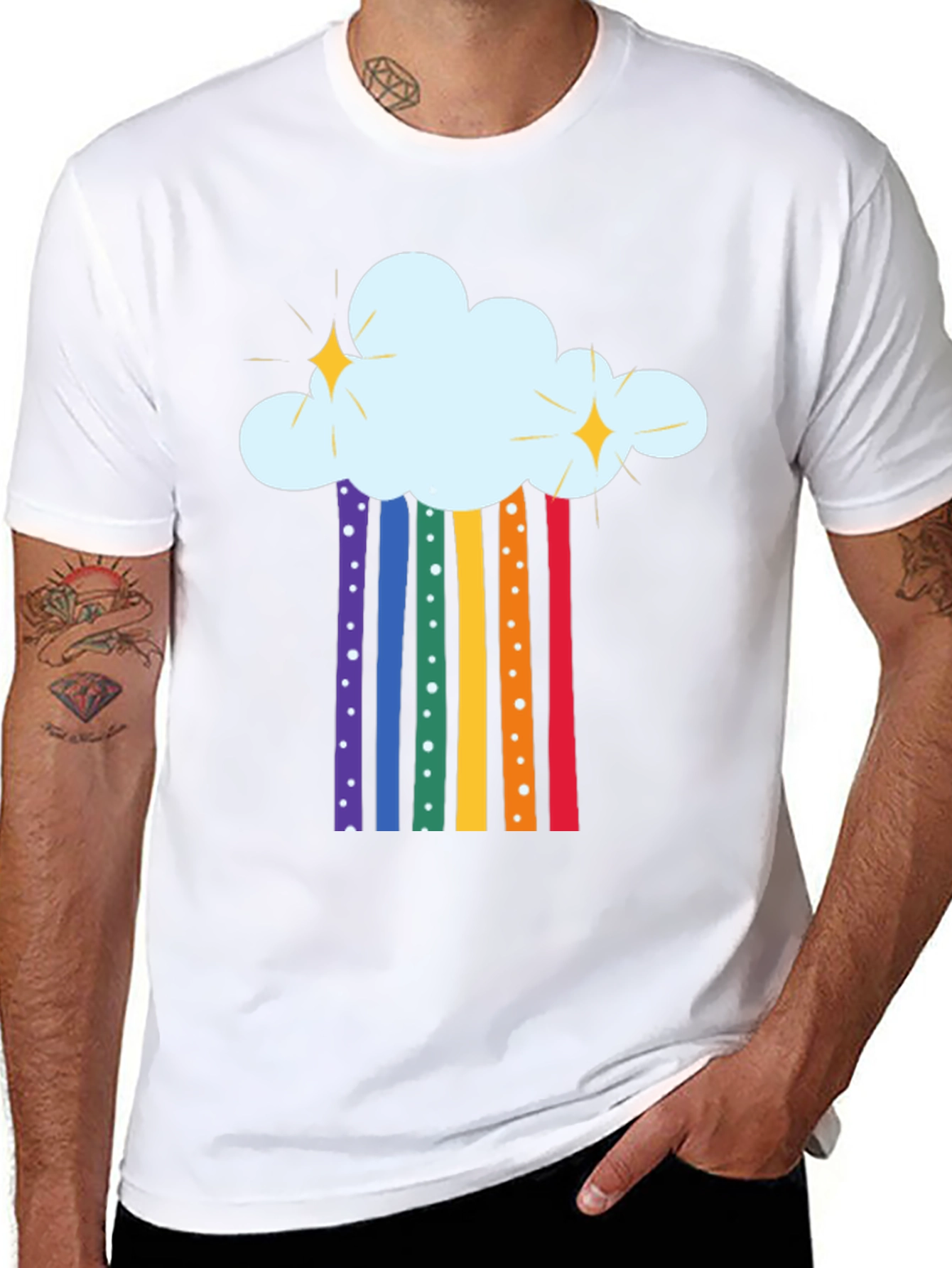 Rainbow Cloud Graphic Tee - Black Cotton T-Shirt