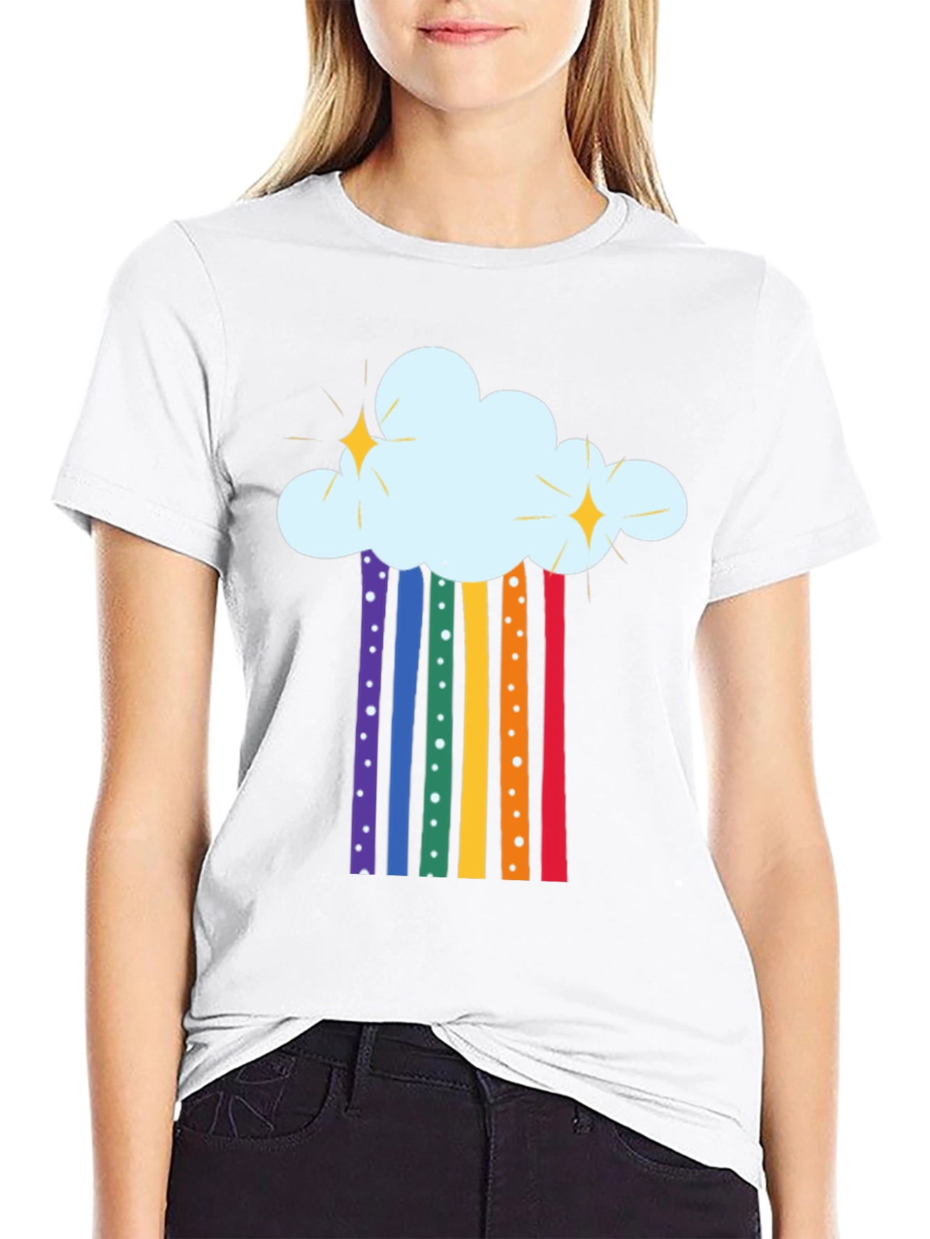 Rainbow Cloud Graphic Tee - Black Cotton T-Shirt