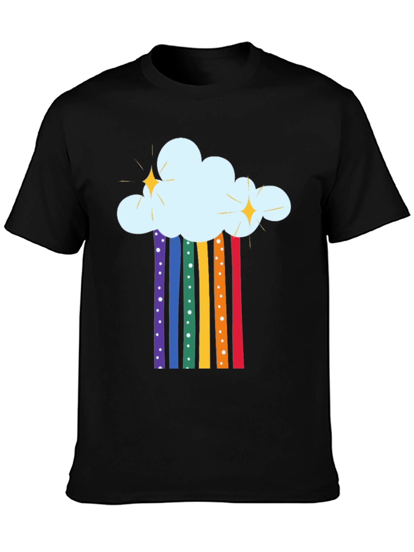 Rainbow Cloud Graphic Tee - Black Cotton T-Shirt