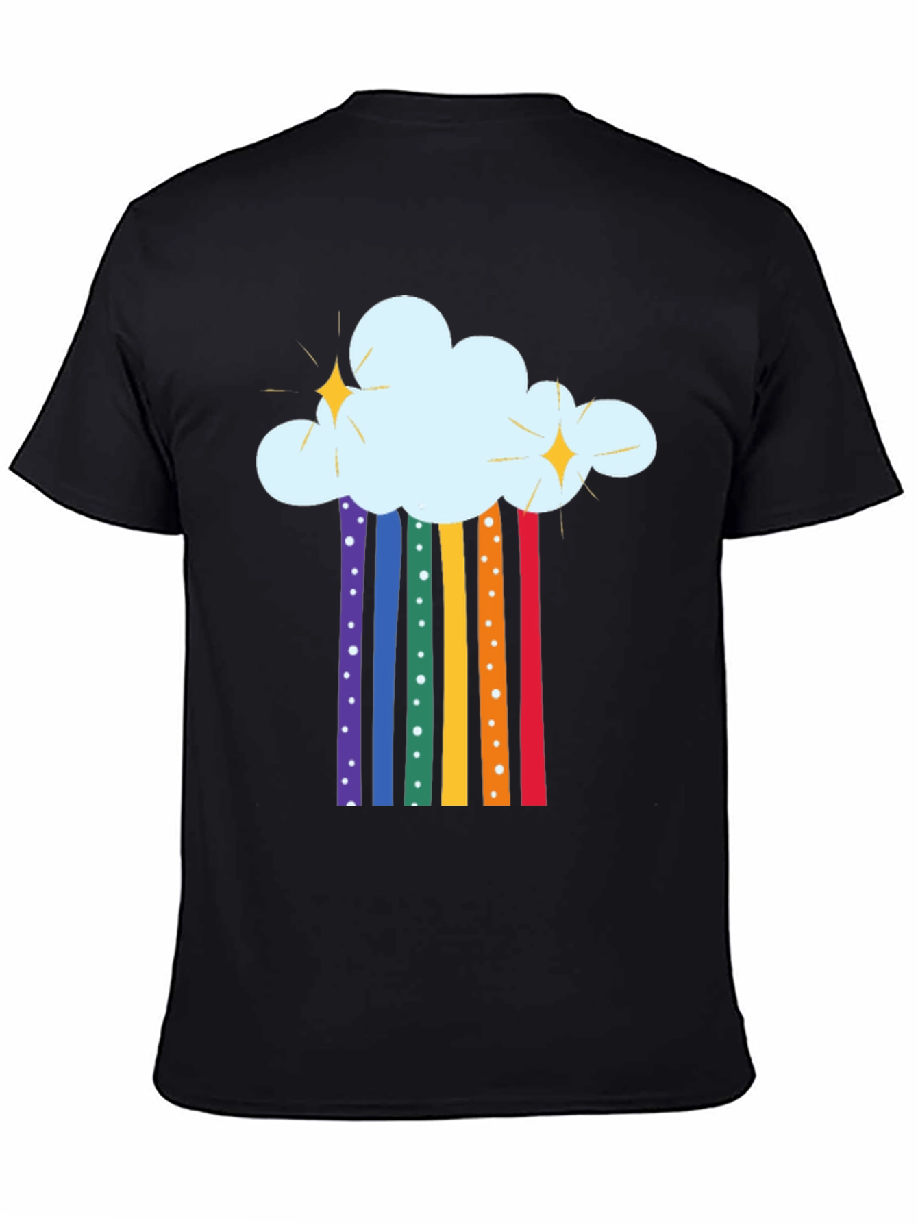 Rainbow Cloud Graphic Tee - Black Cotton T-Shirt