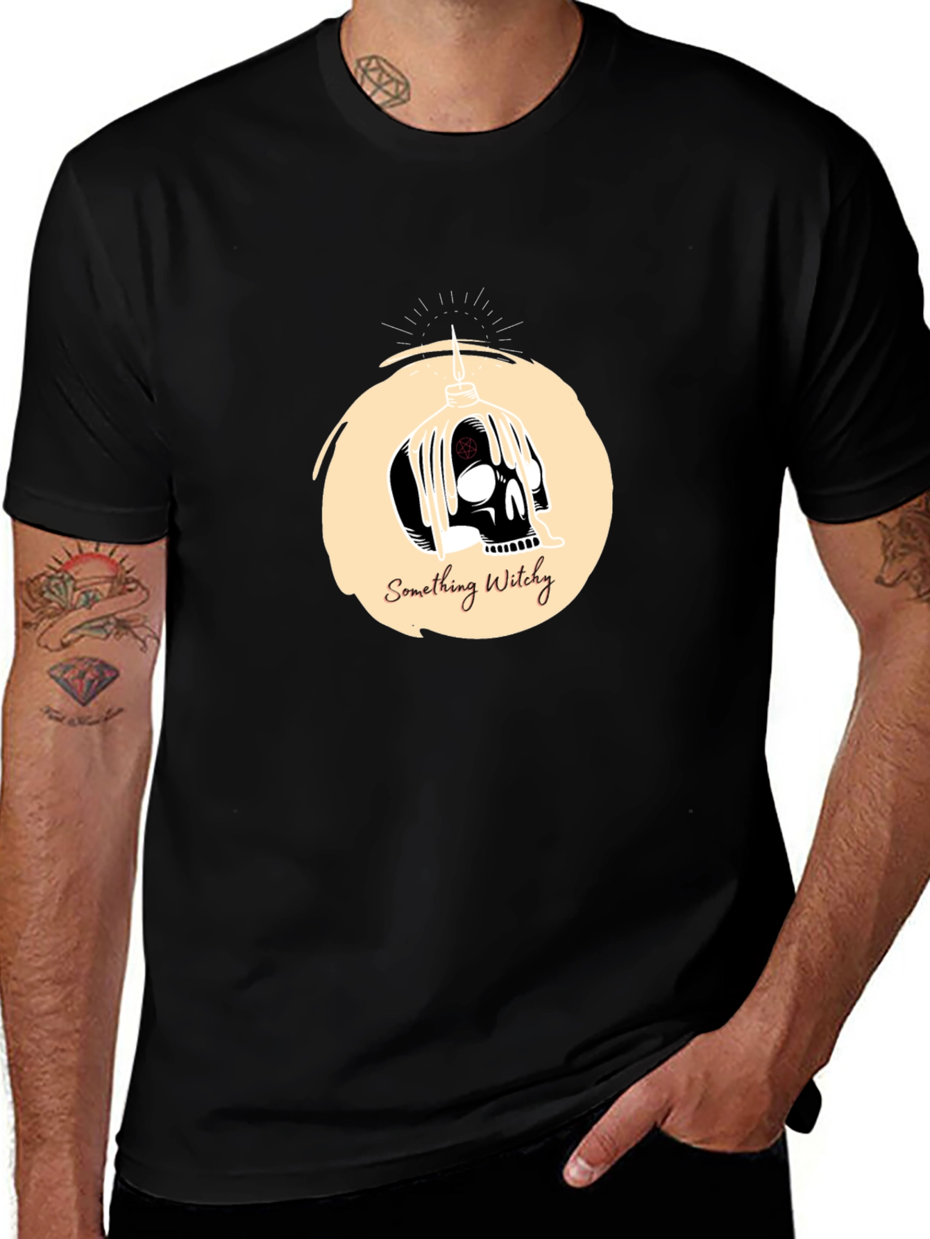 Something Witchy Skull Graphic Tee - Black
